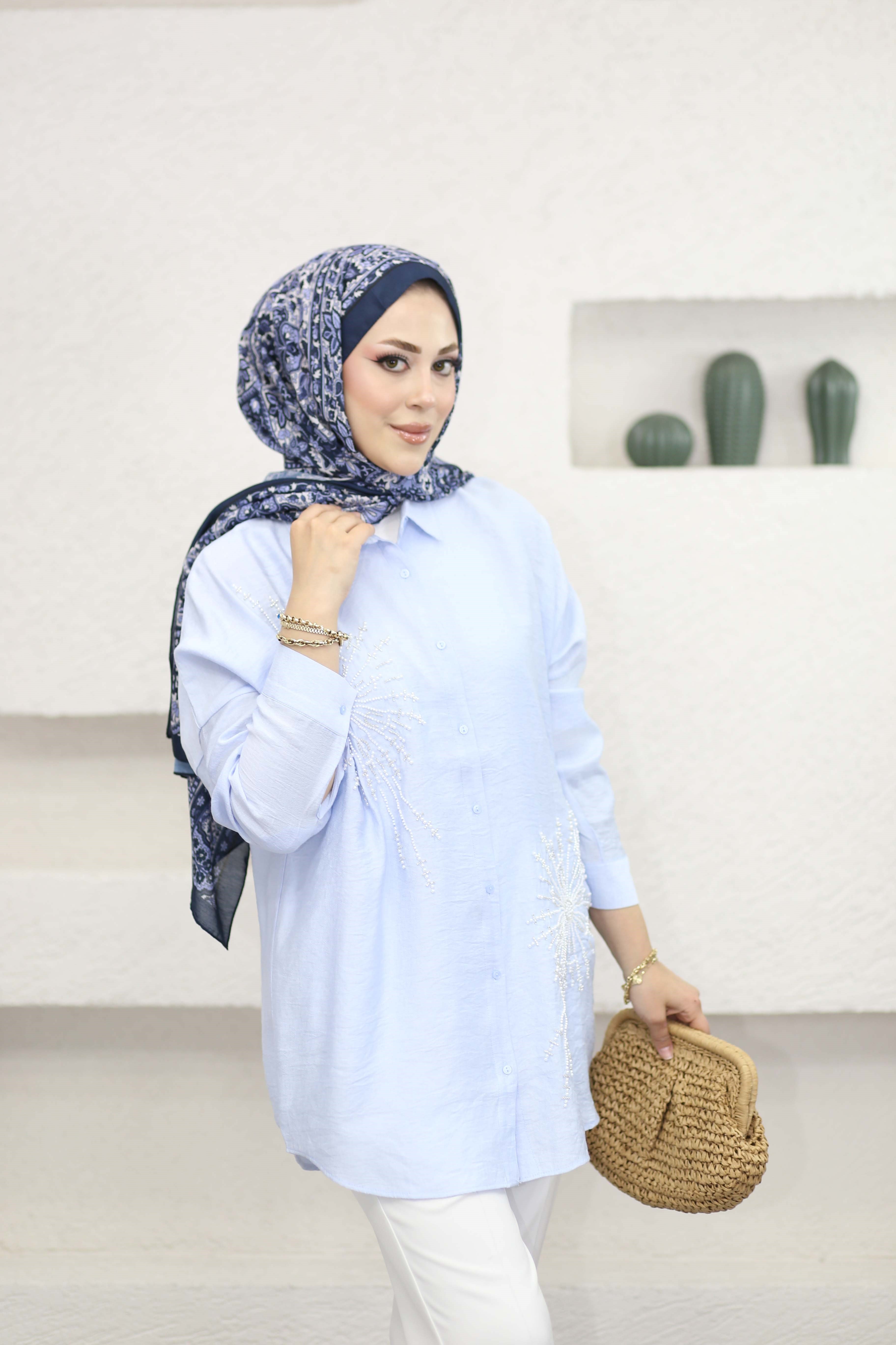 Adel Nakışlı Gömlek Bebe Mavi 5408