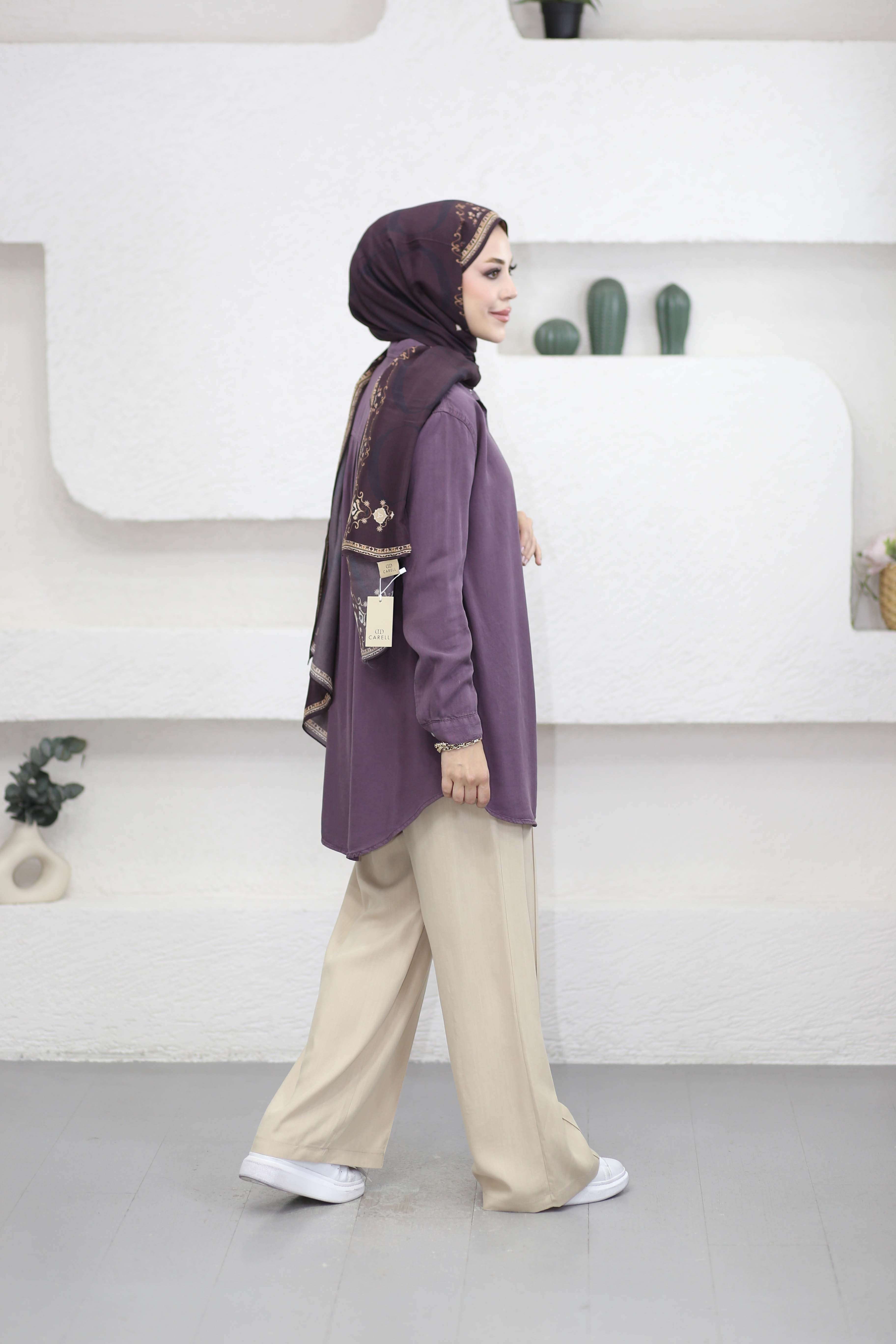 Çıtçıtlı Tencel Gömlek Mor 7546