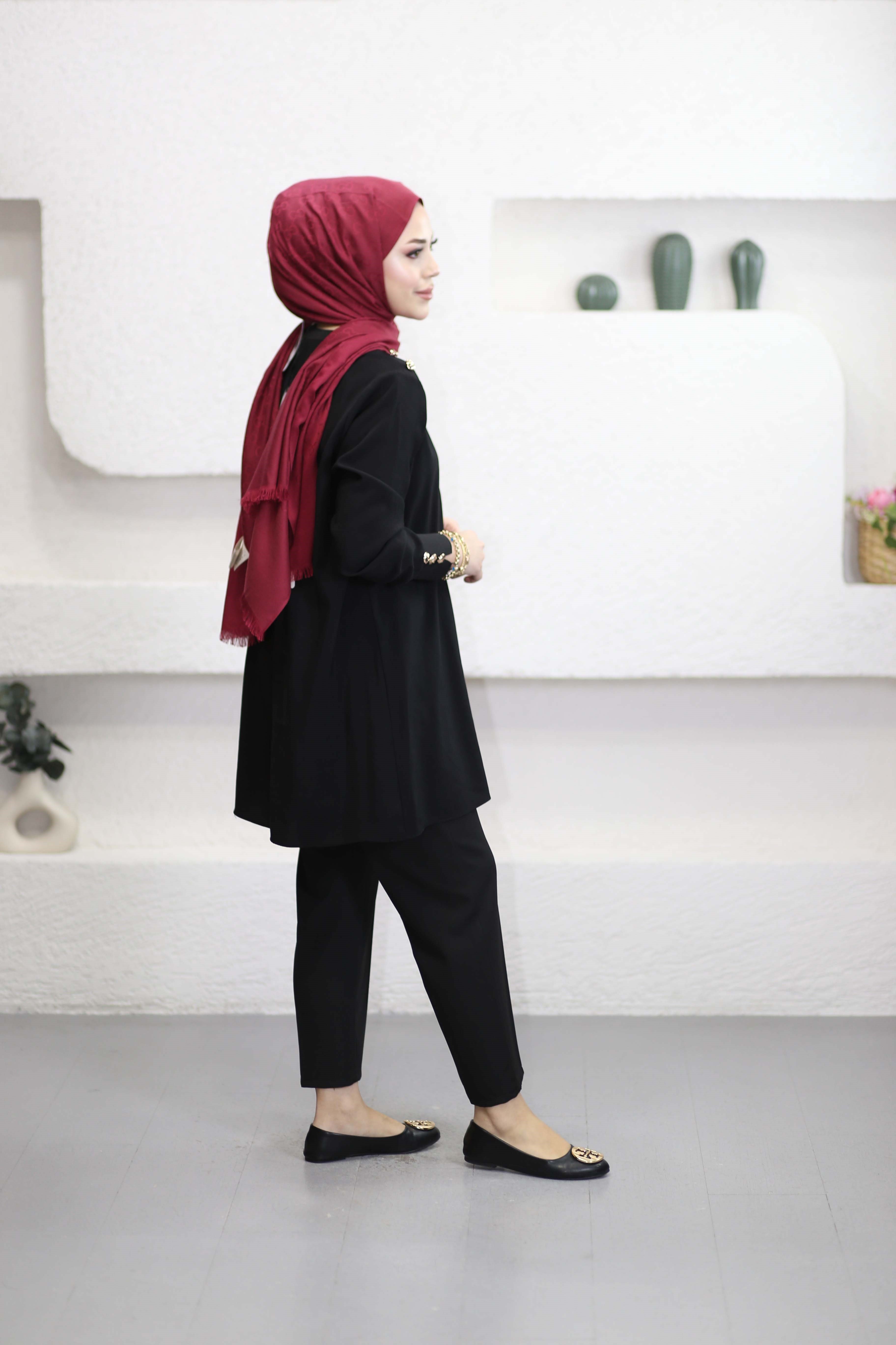 Omuz Aller Detaylı Tunik Siyah 4653
