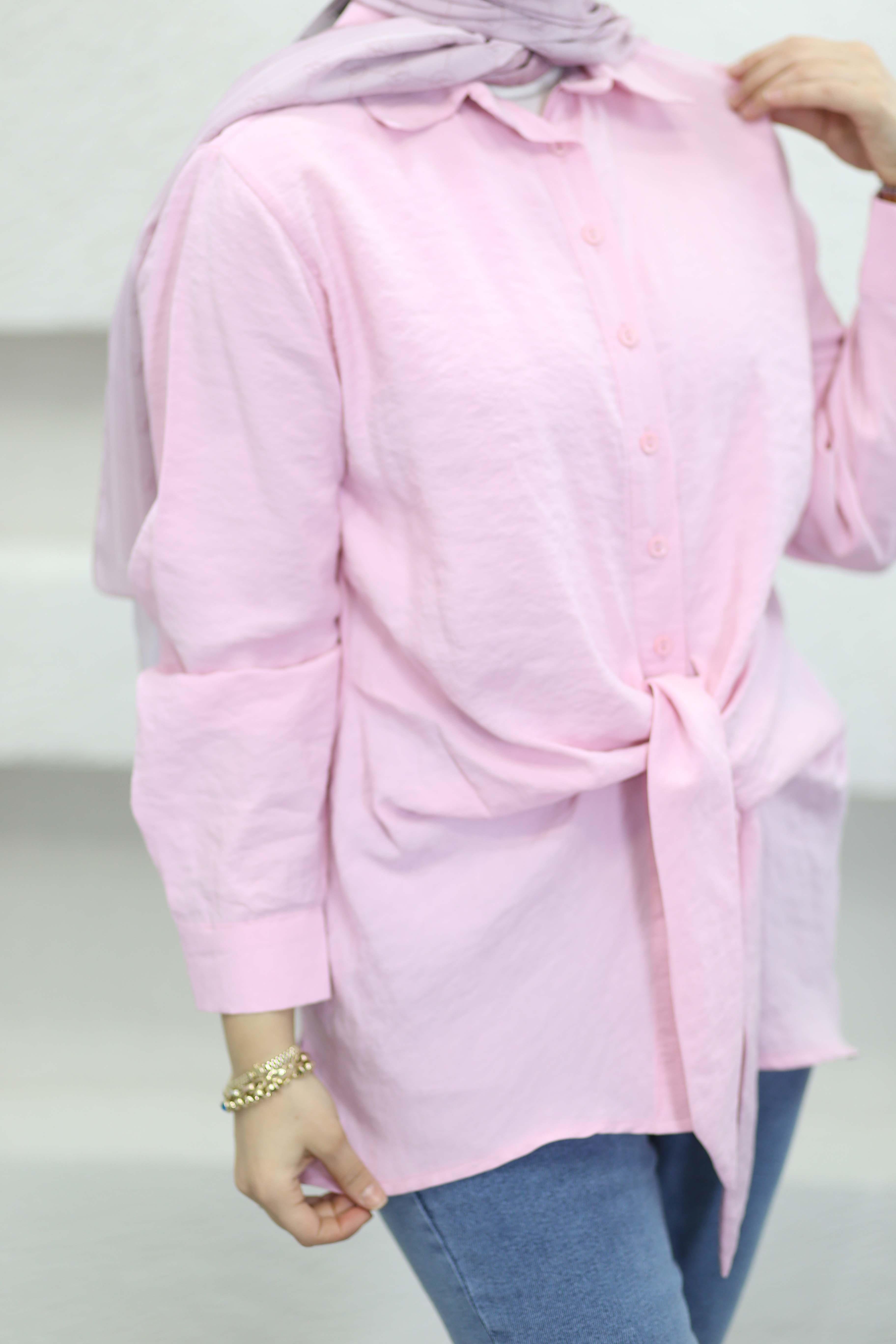 Modern Kesim Bağlamalı Gömlek Pembe 255375