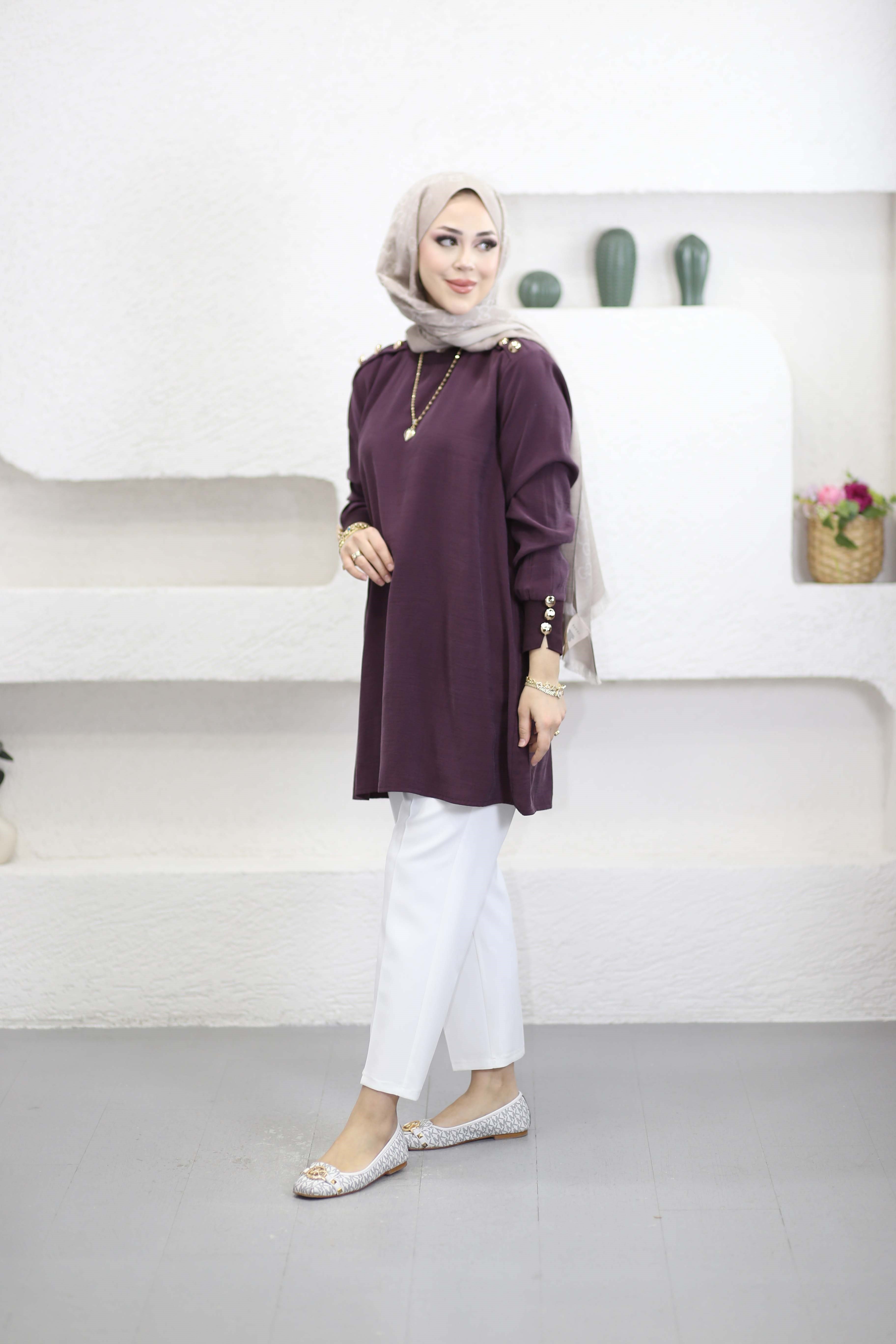 Omuz Aller Detaylı Tunik Mürdüm 4653