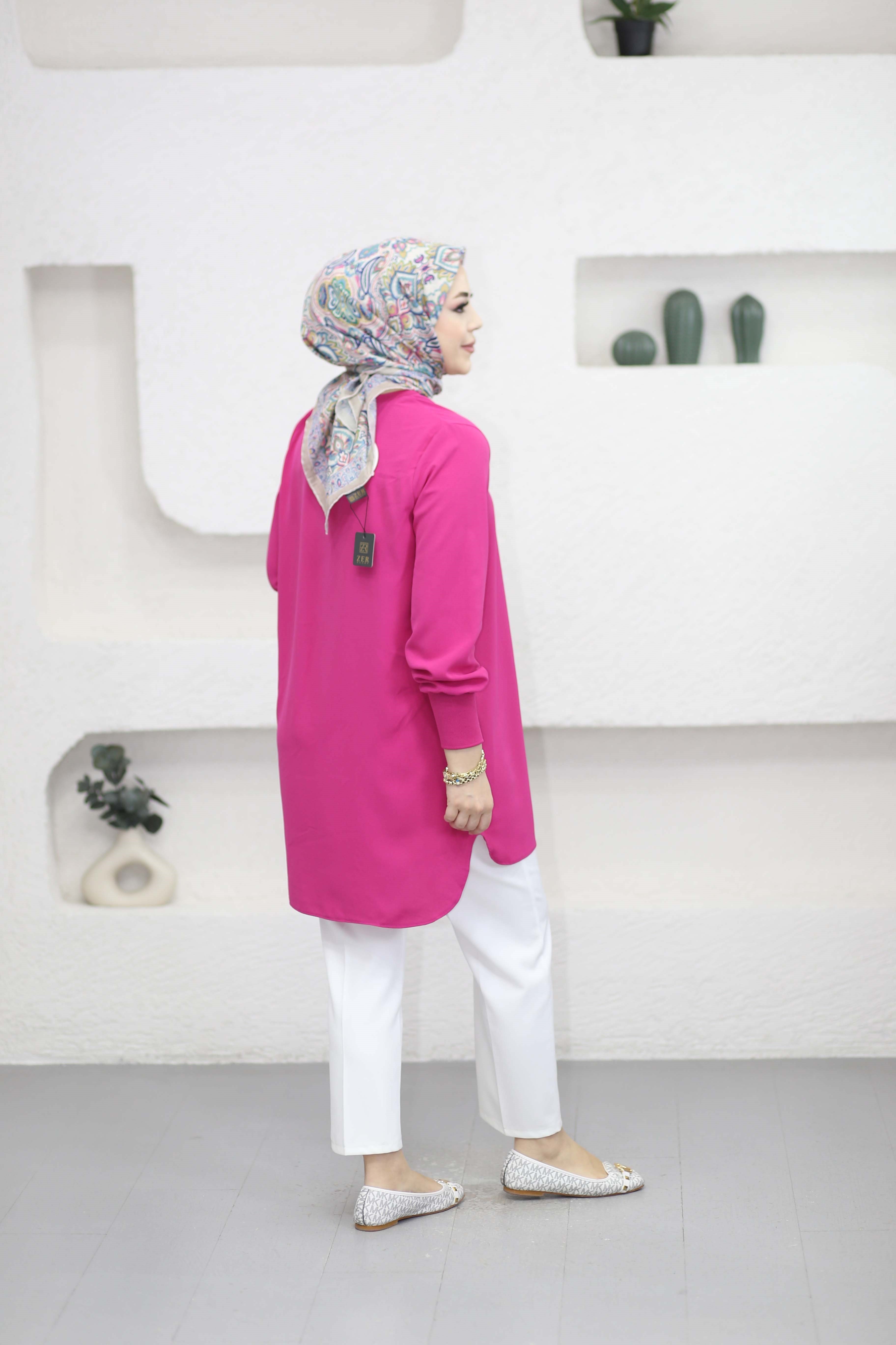 Basıc Krep Tunik Fuşya 4401