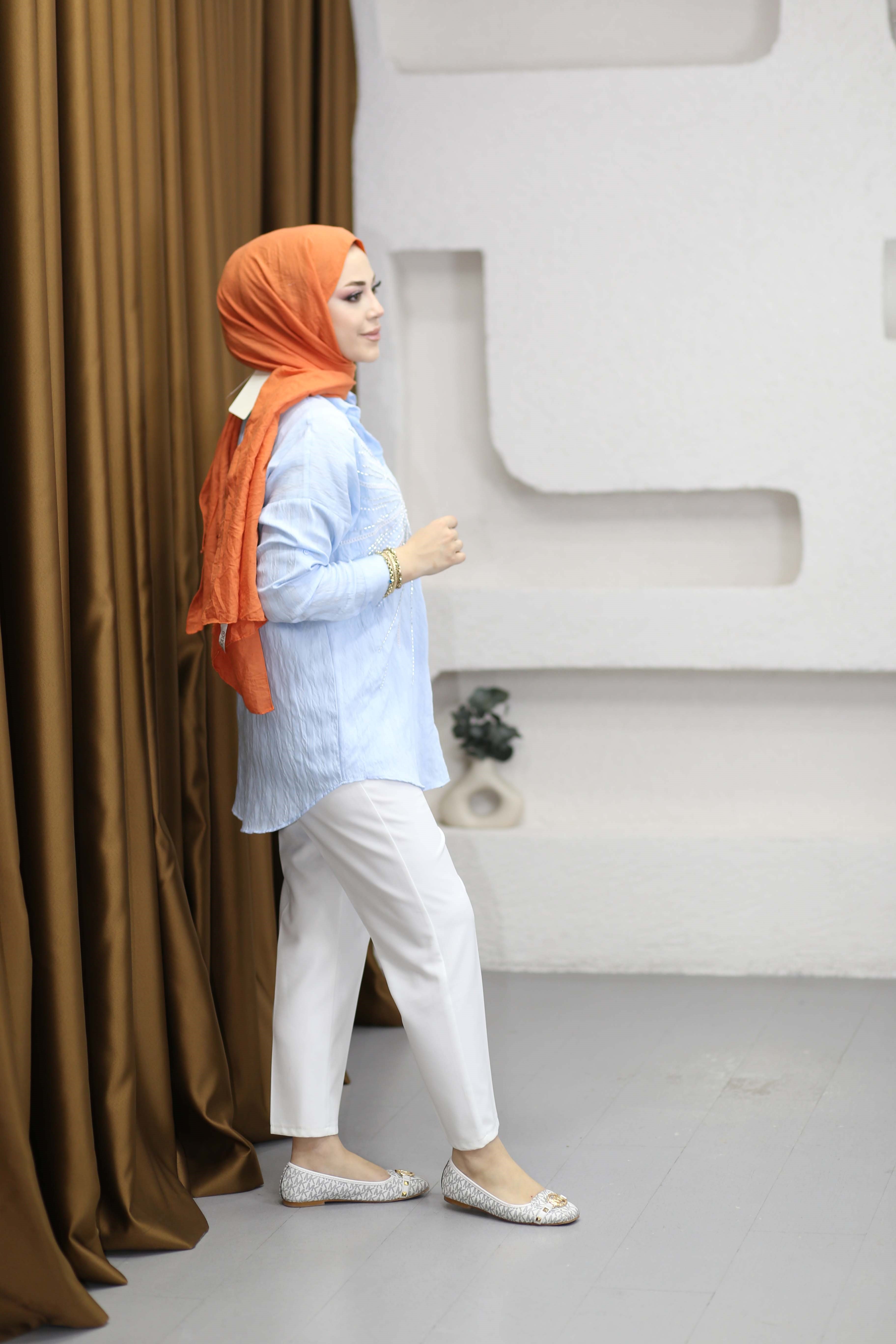 Mery Nakışlı Gömlek Bebe Mavi 5202