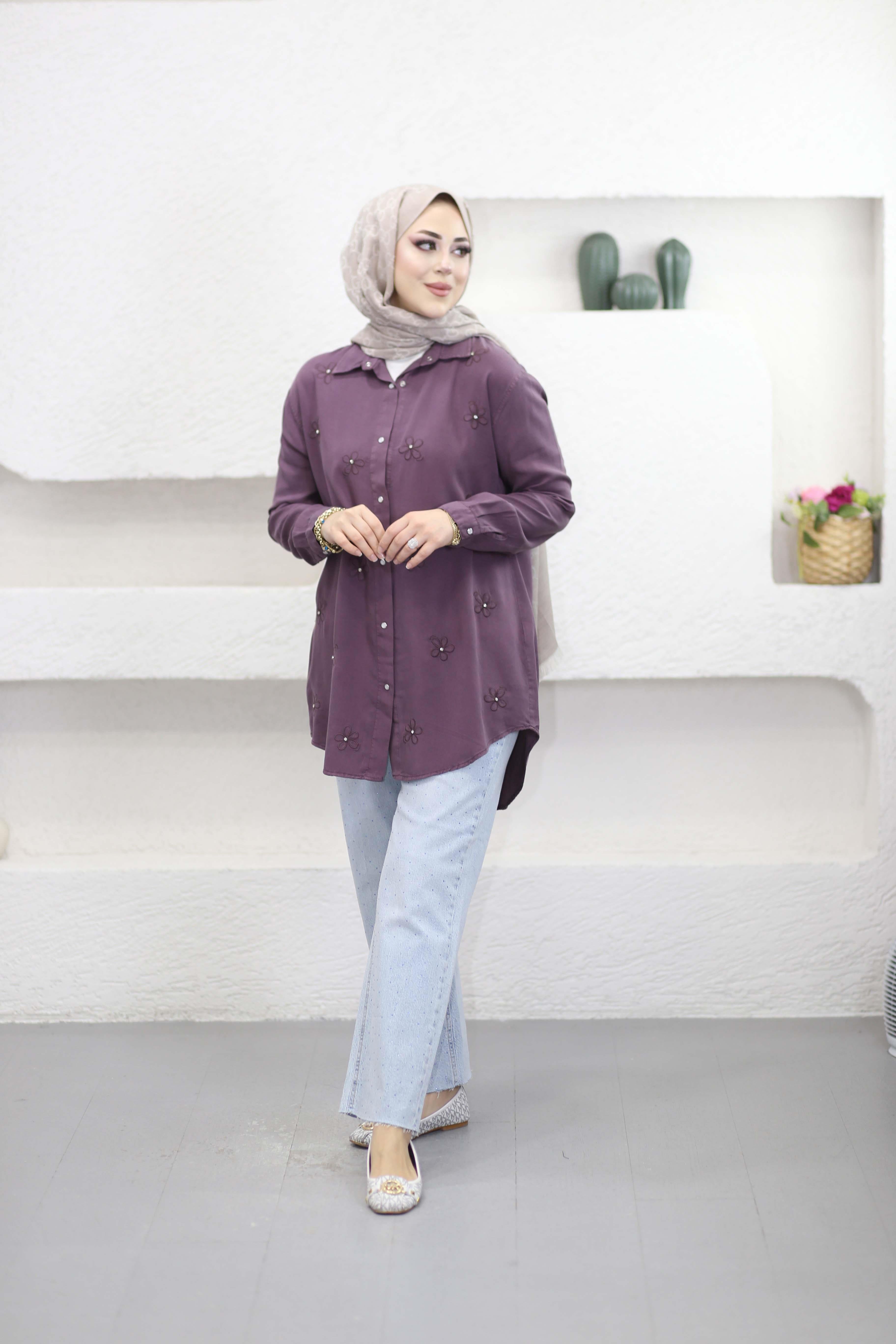 Papatya Tencel Gömlek Mürdüm 7418