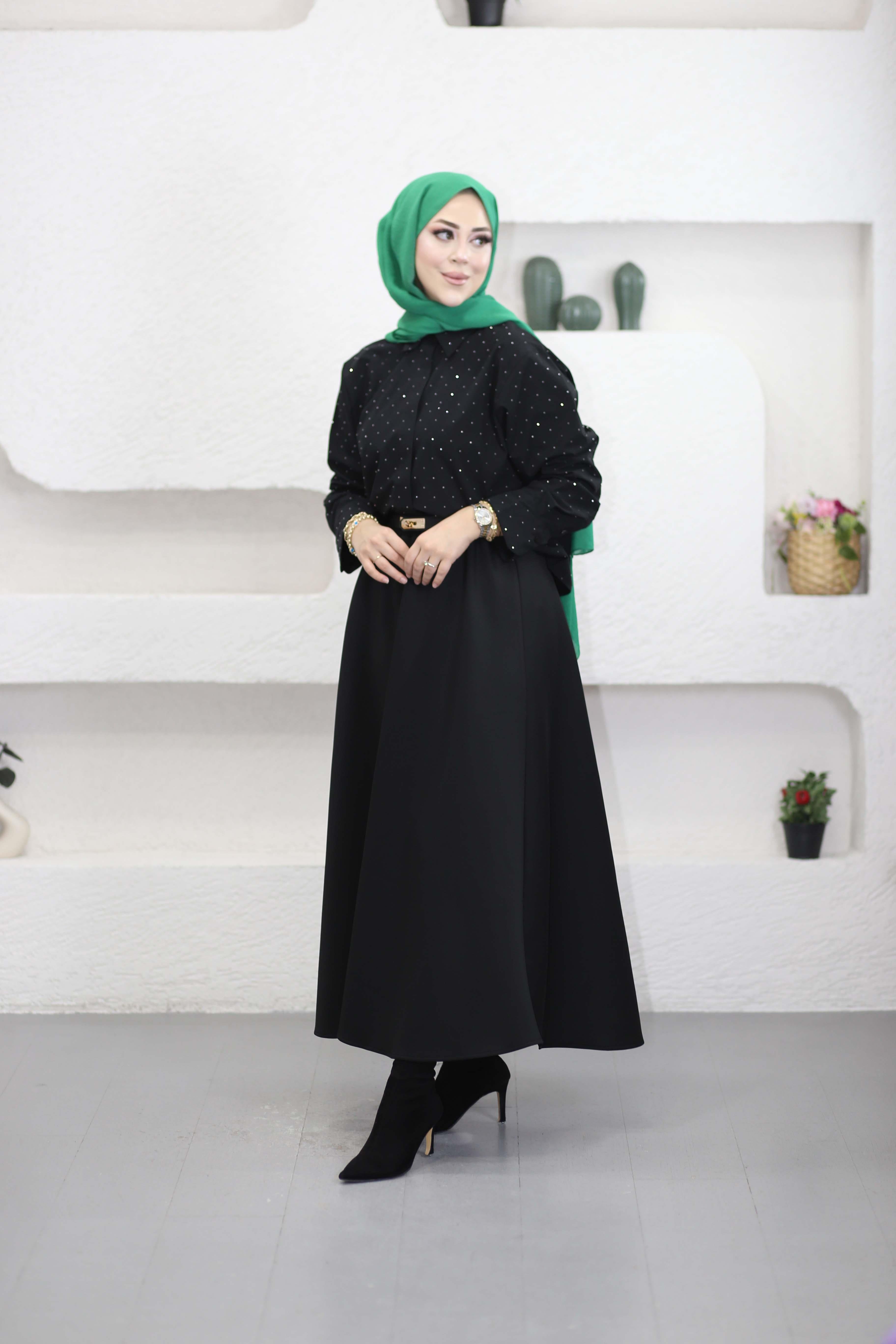 Taş İşlemeli Gömlek Siyah 25162