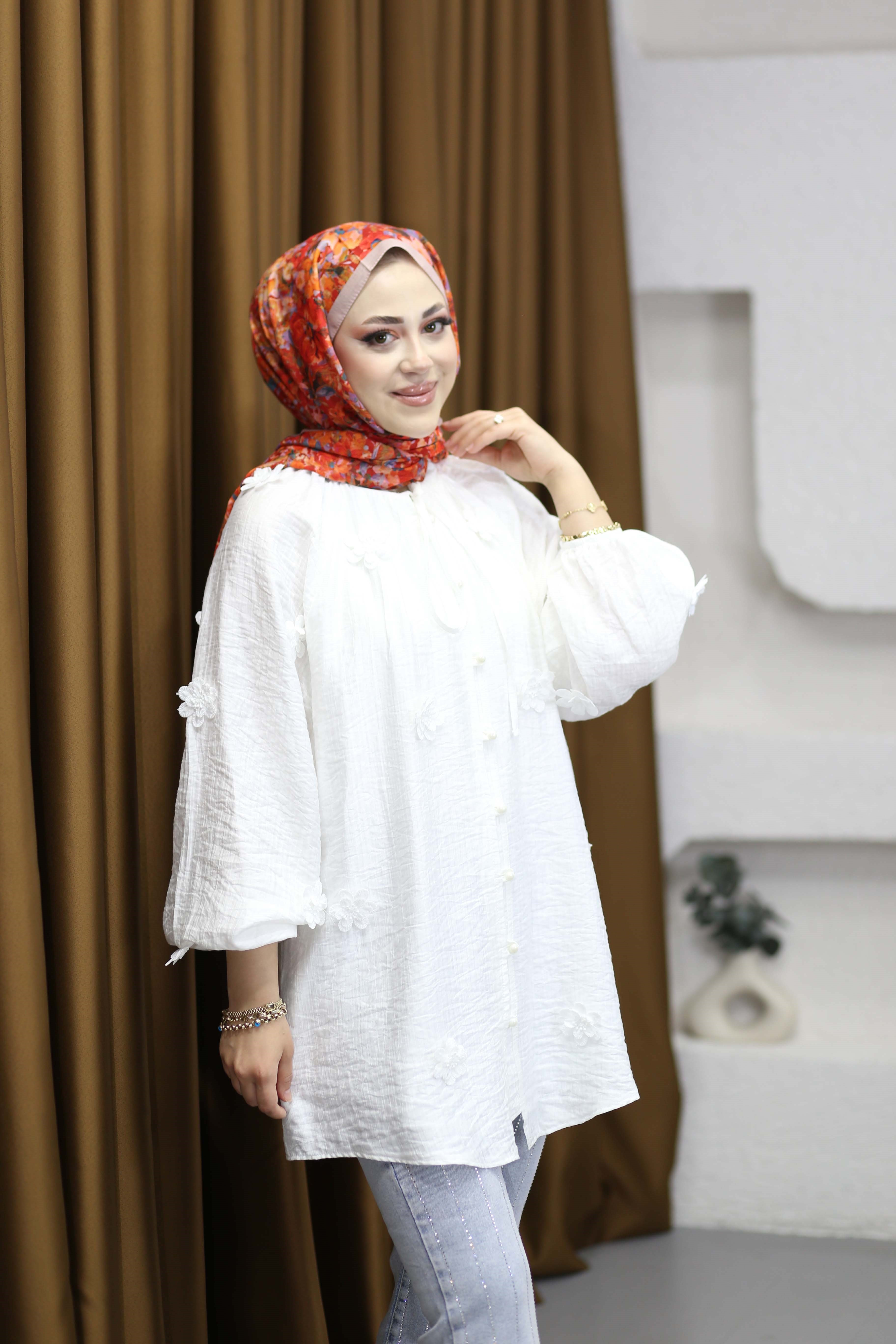 Papatya Detaylı Gömlek Beyaz 170323
