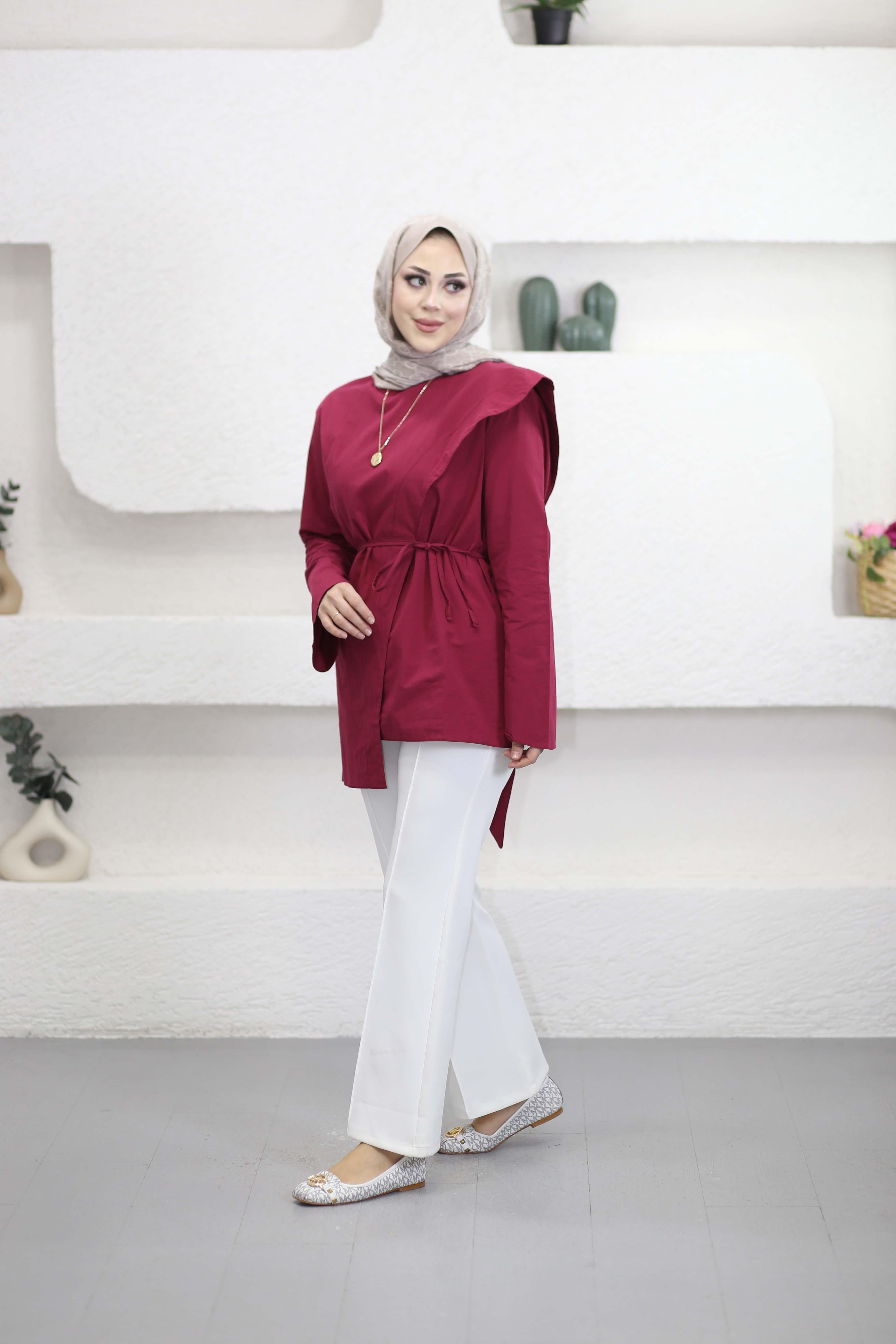 Şal Detaylı Gömlek Bordo 3244