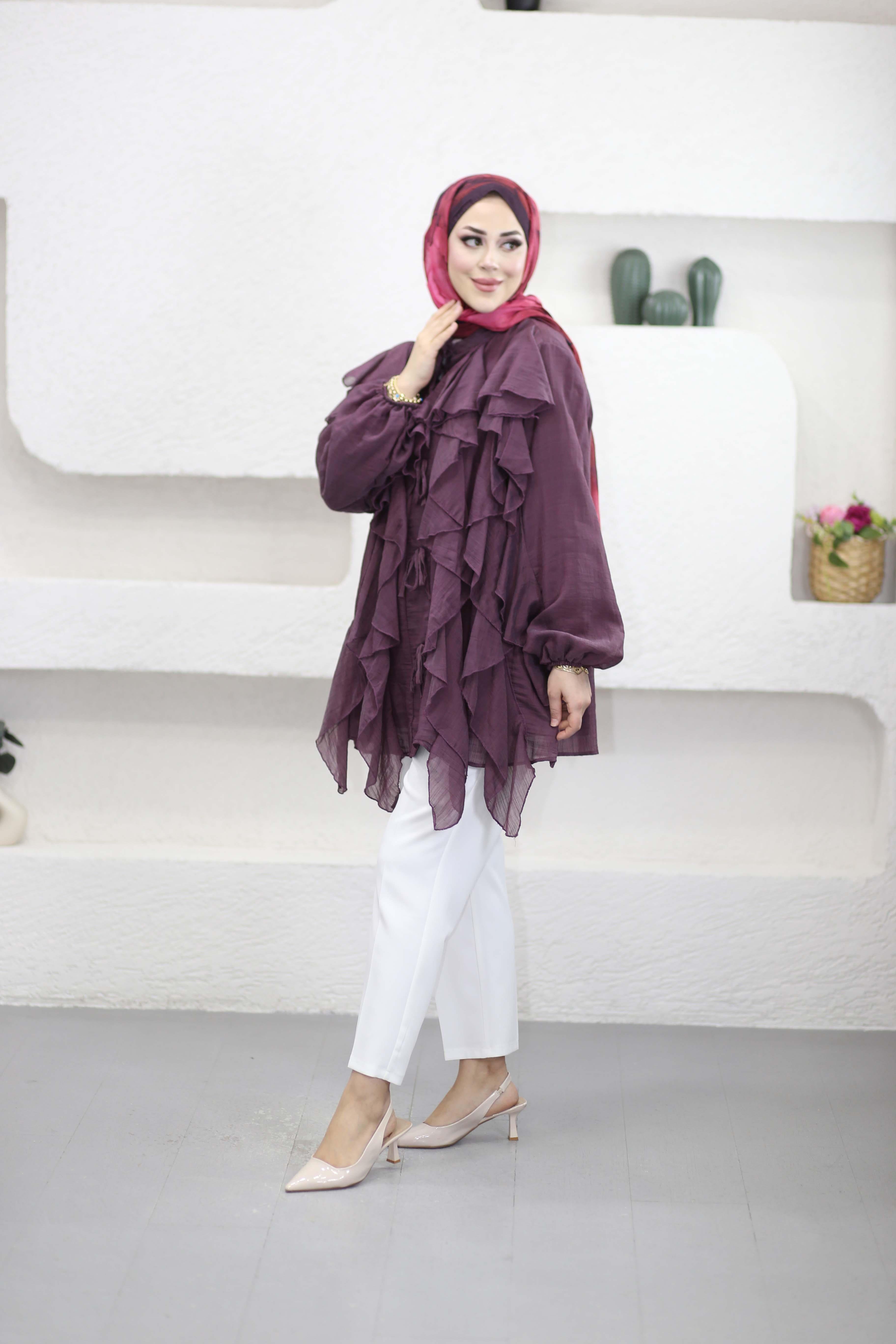 Melis Önü Fırfırlı Gömlek Bordo 8249