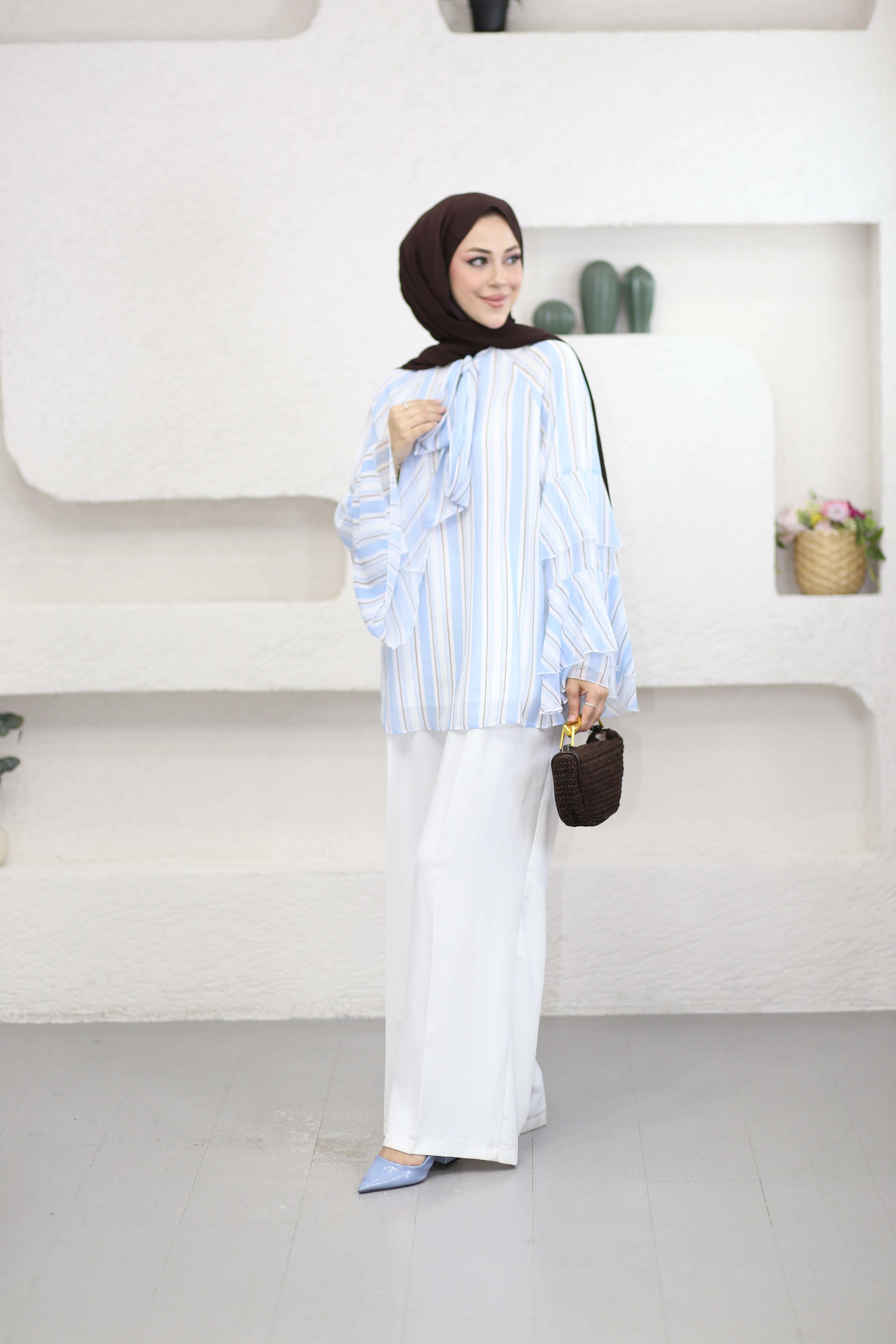 Çizgili Şifon Tunik Bebe Mavi 2907