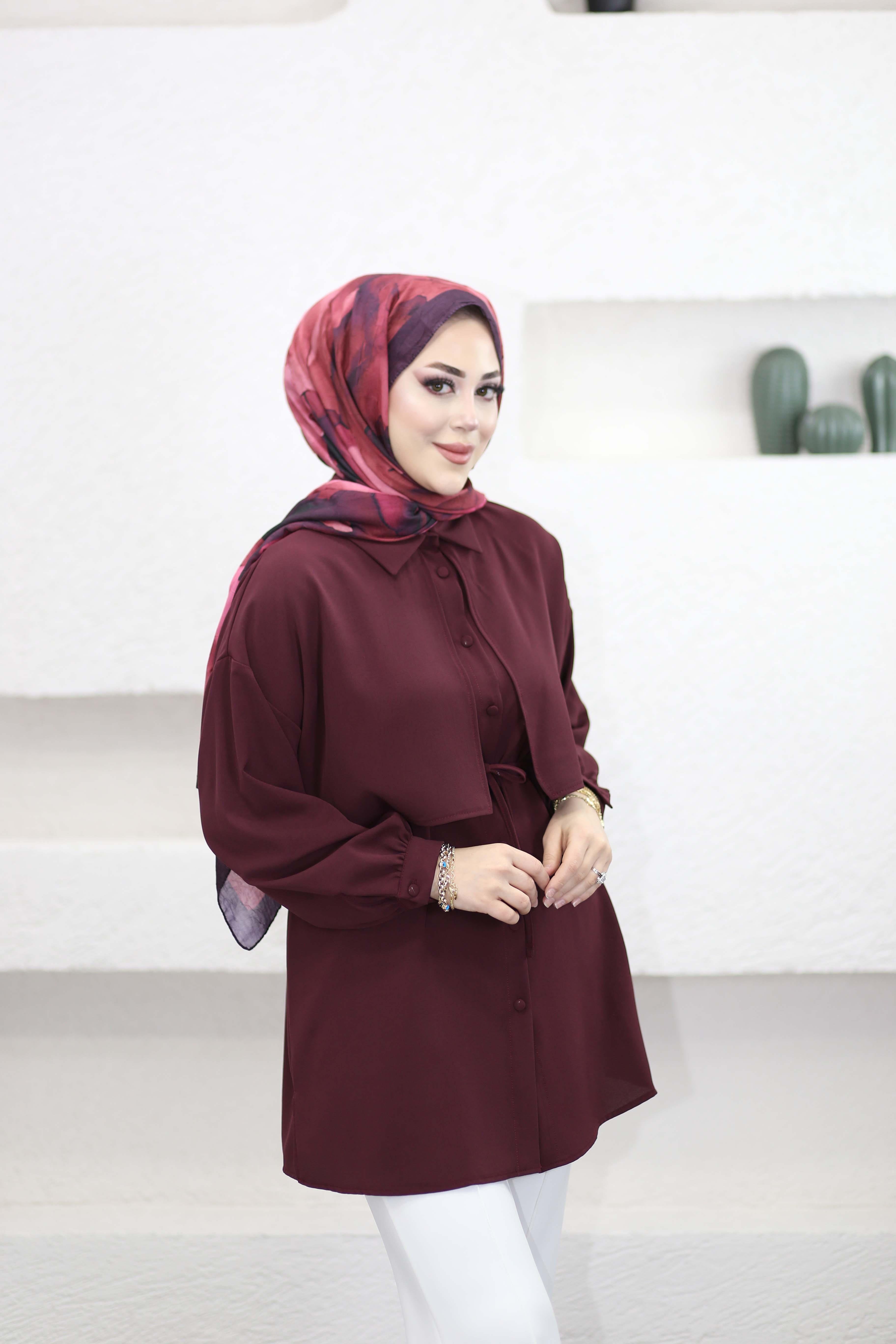 Önü Allerli Linda Tunik Bordo 1869