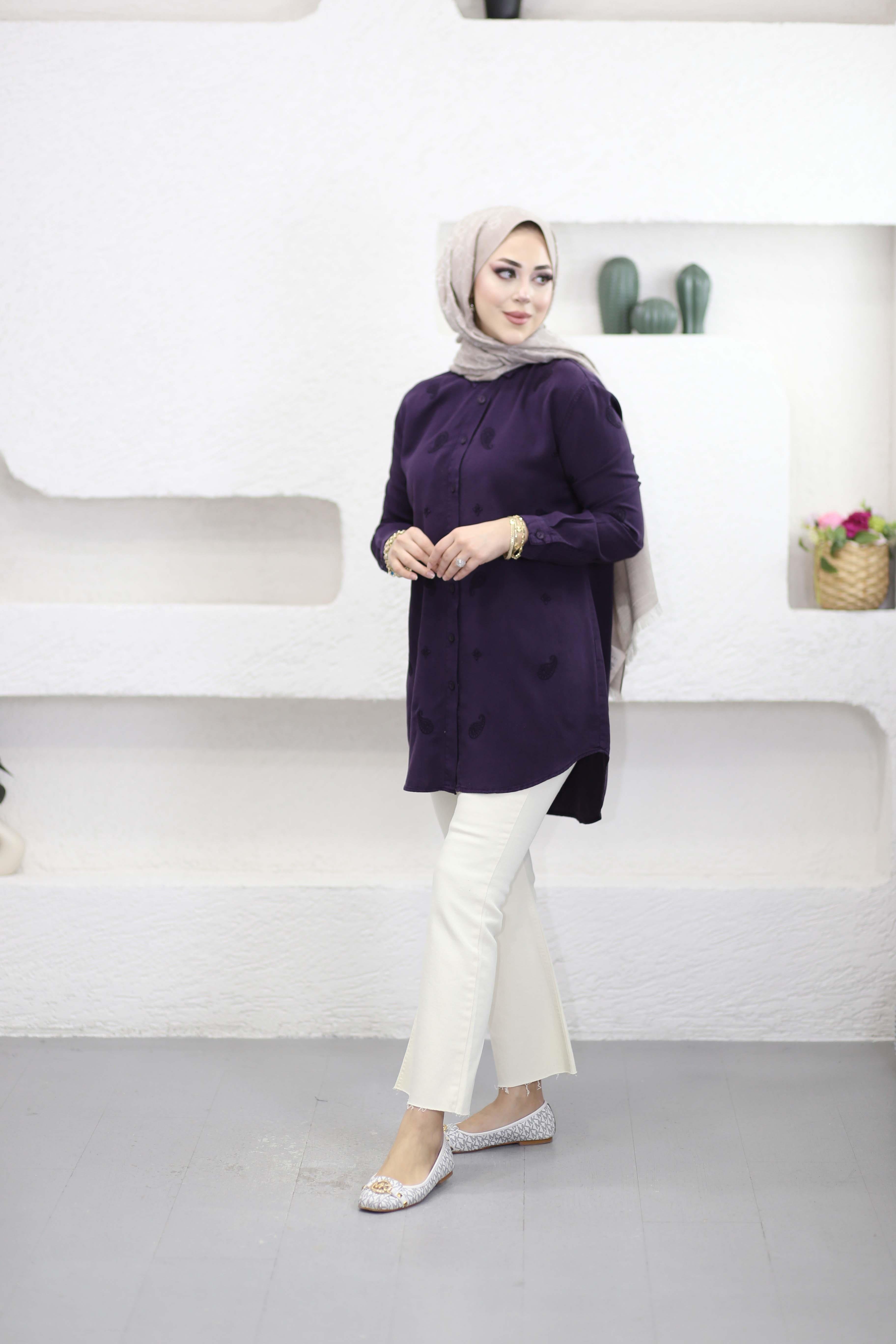 Mini Çiçek Tencel Gömlek Mor 7425