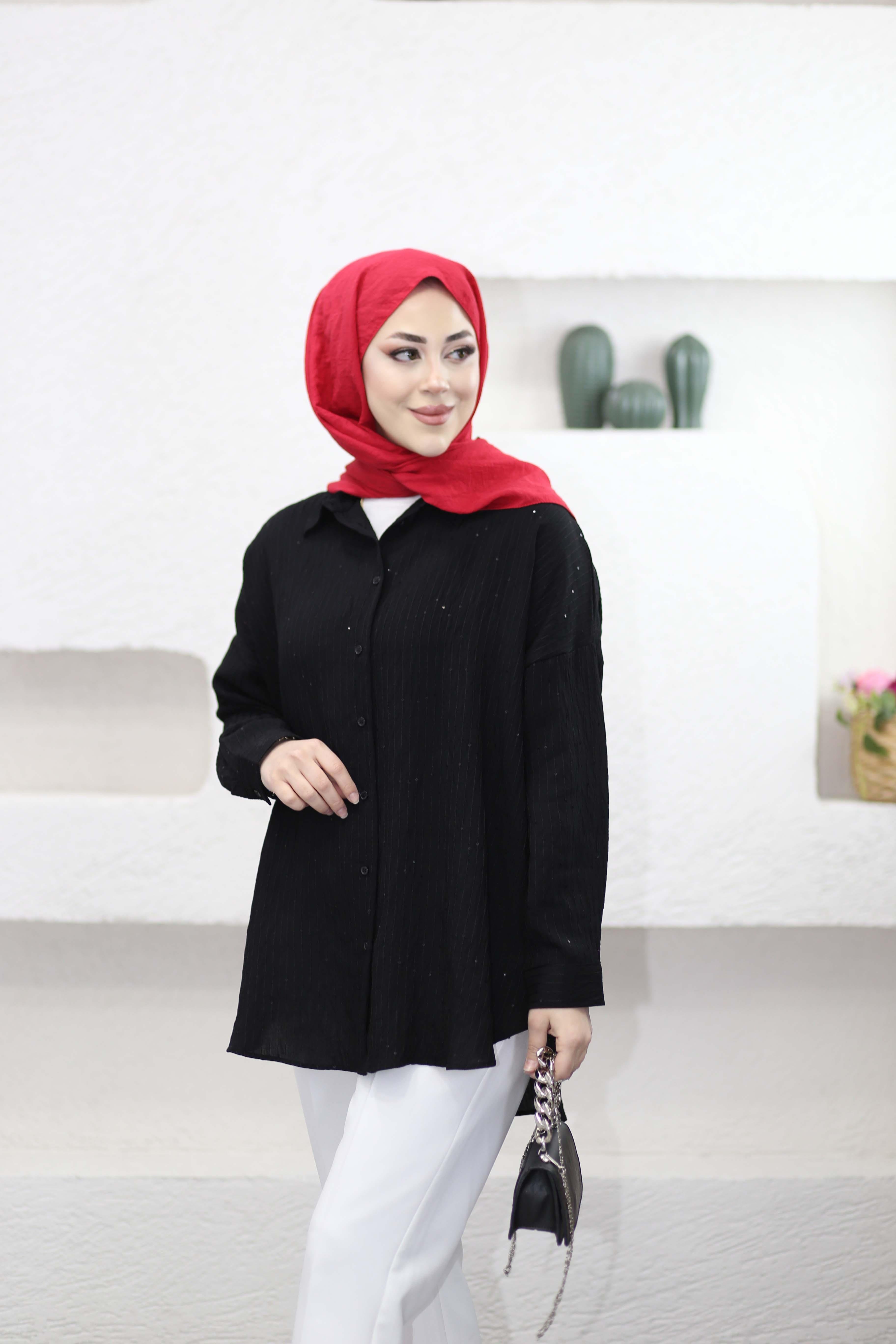 Pul Detaylı Gömlek Siyah 3344