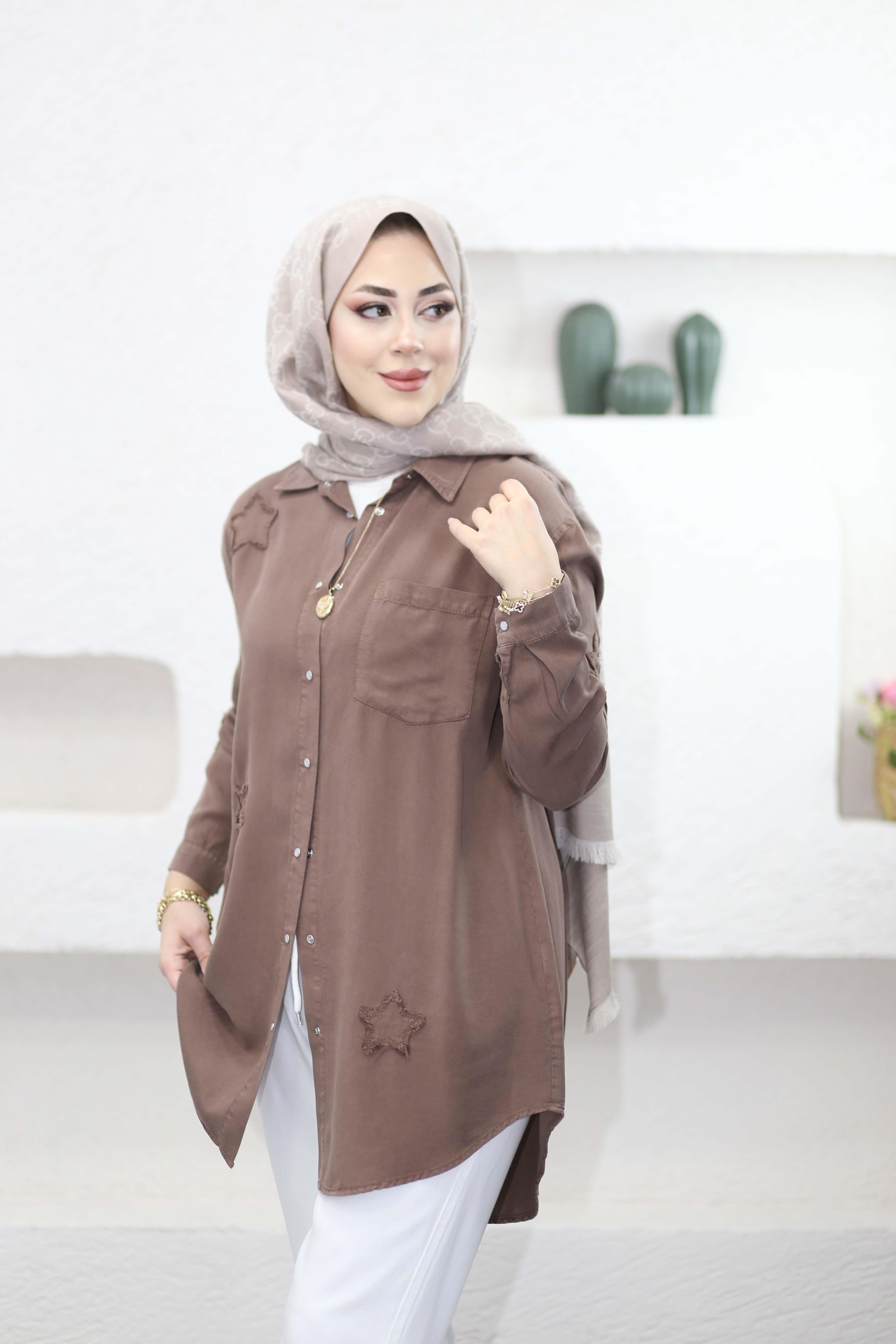 Yıldız Tencel Gömlek Kahverengi 7343