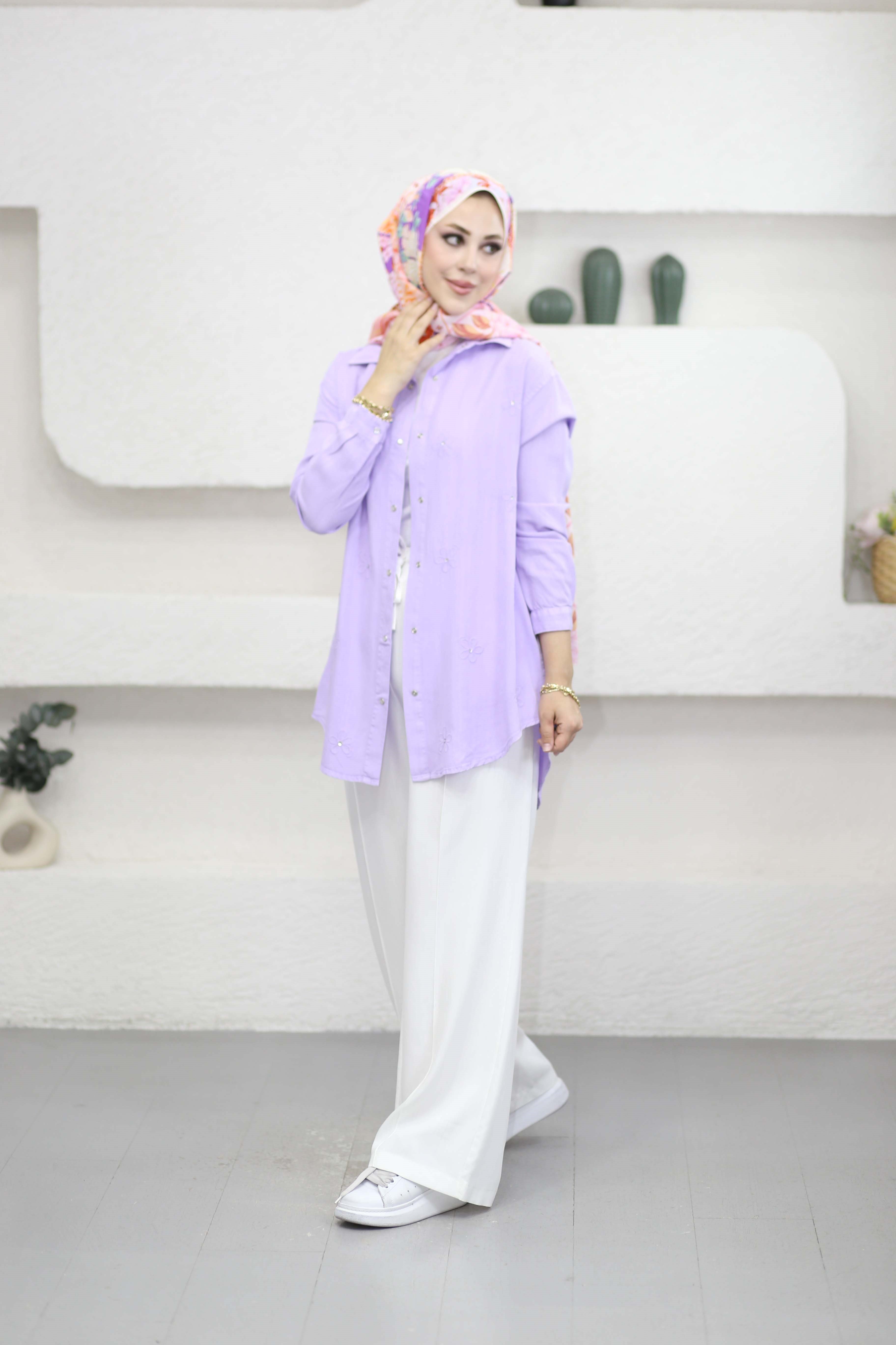 Papatya Tencel Gömlek Lila 7418