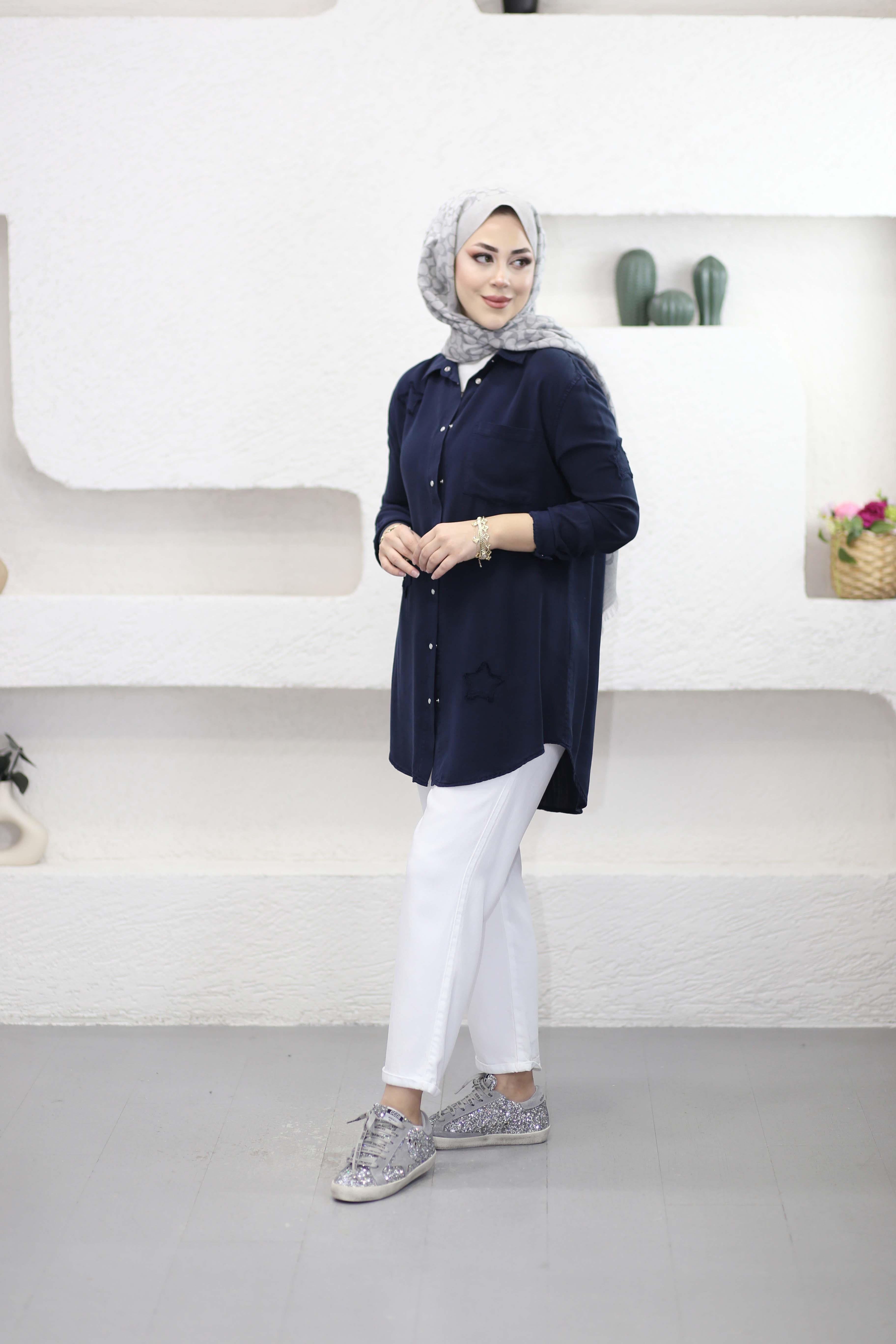 Yıldız Tencel Gömlek Lacivert 7343