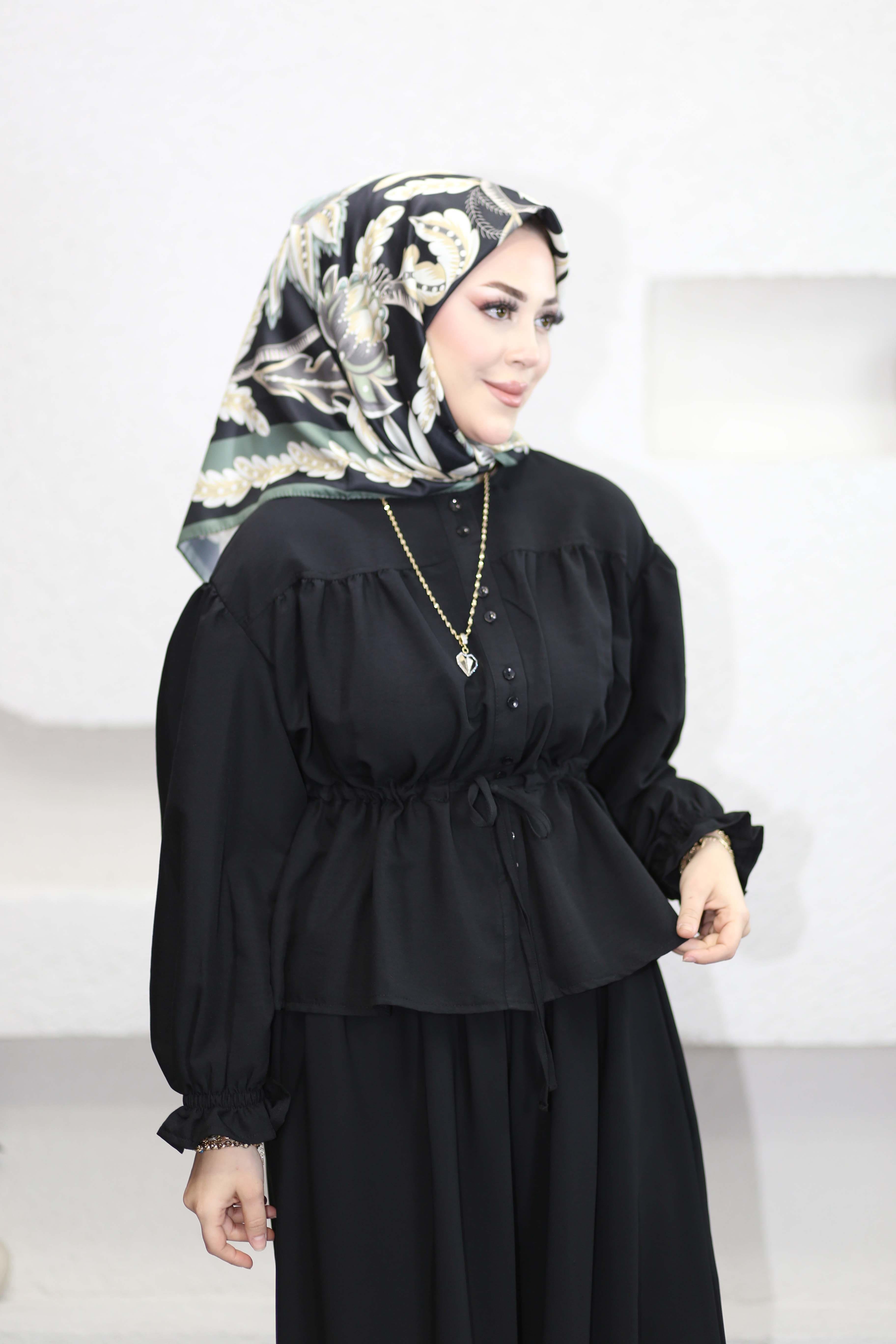 Büzgü Detaylı Gömlek Siyah 3343