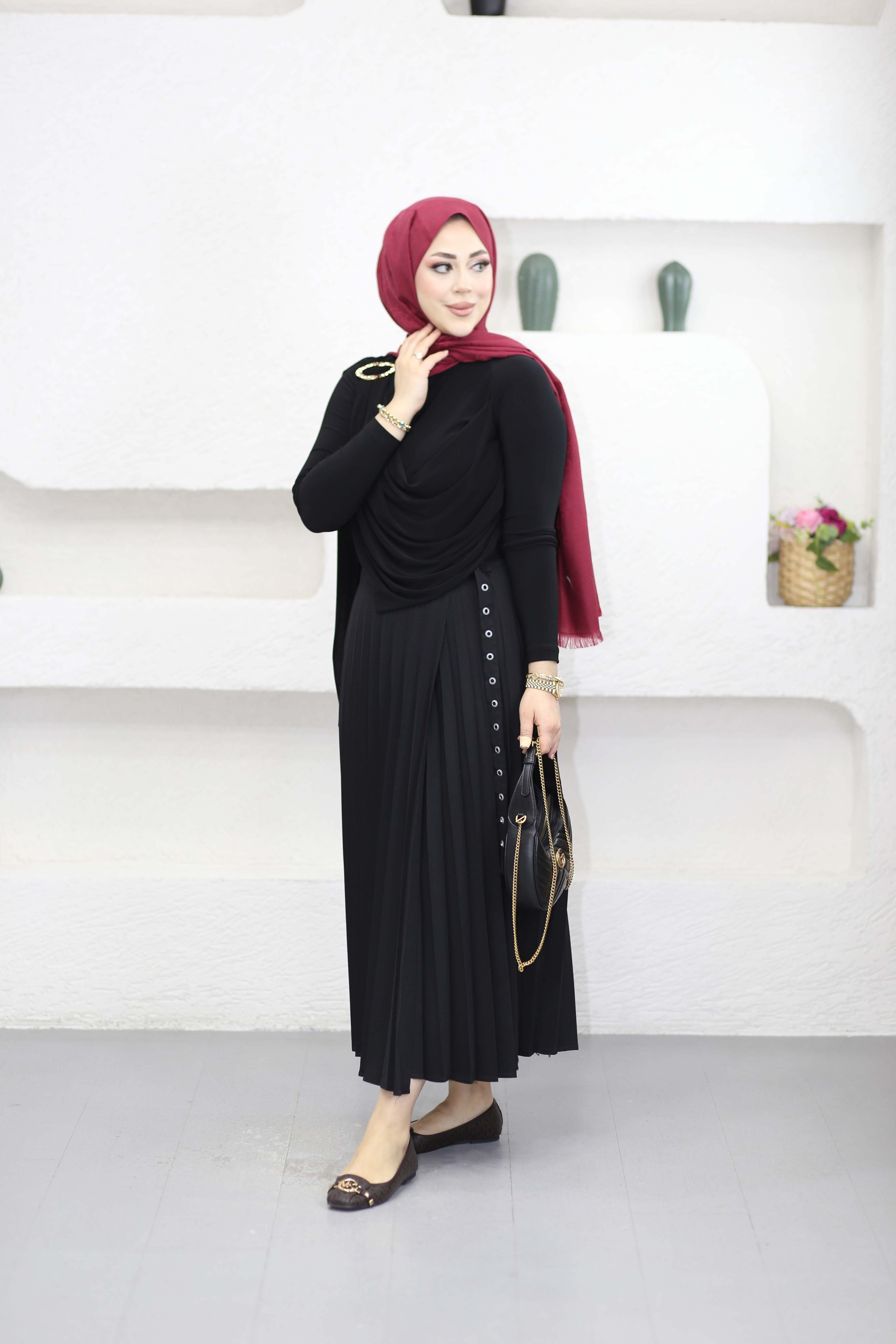 Şal Detaylı Sandy Bluz Siyah 9070