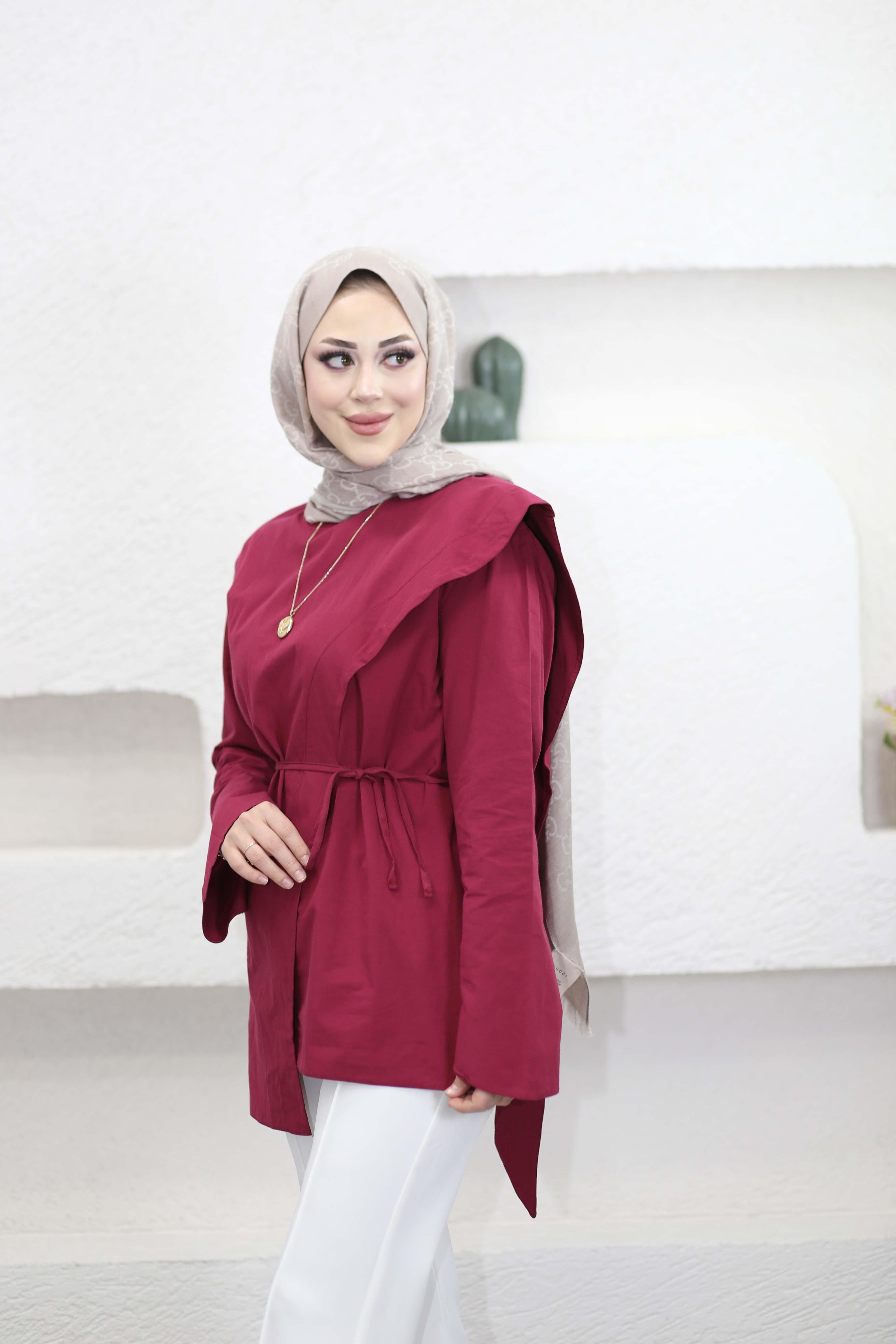 Şal Detaylı Gömlek Bordo 3244