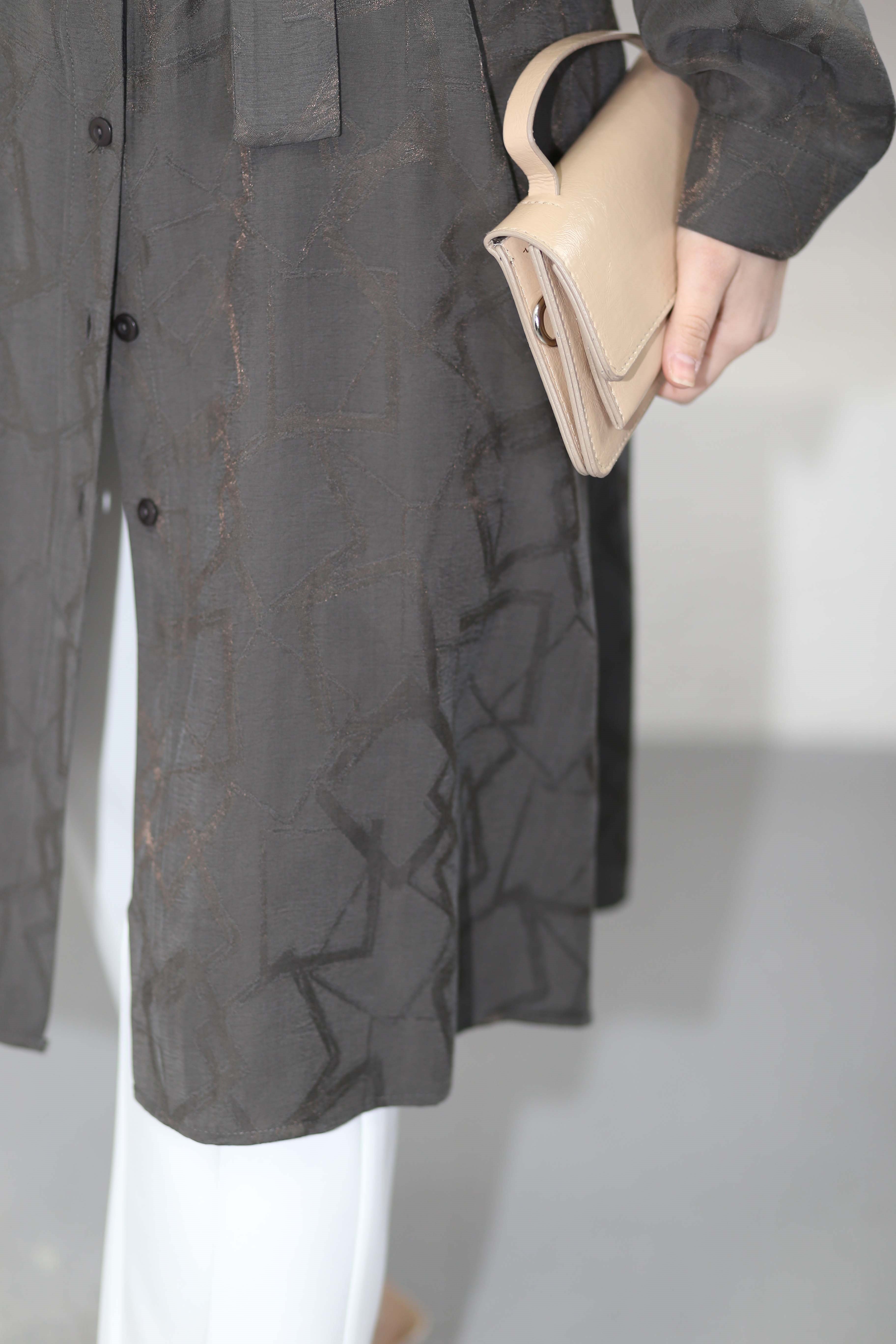 Kendinden Desenli Araboy Tunik Füme 4657