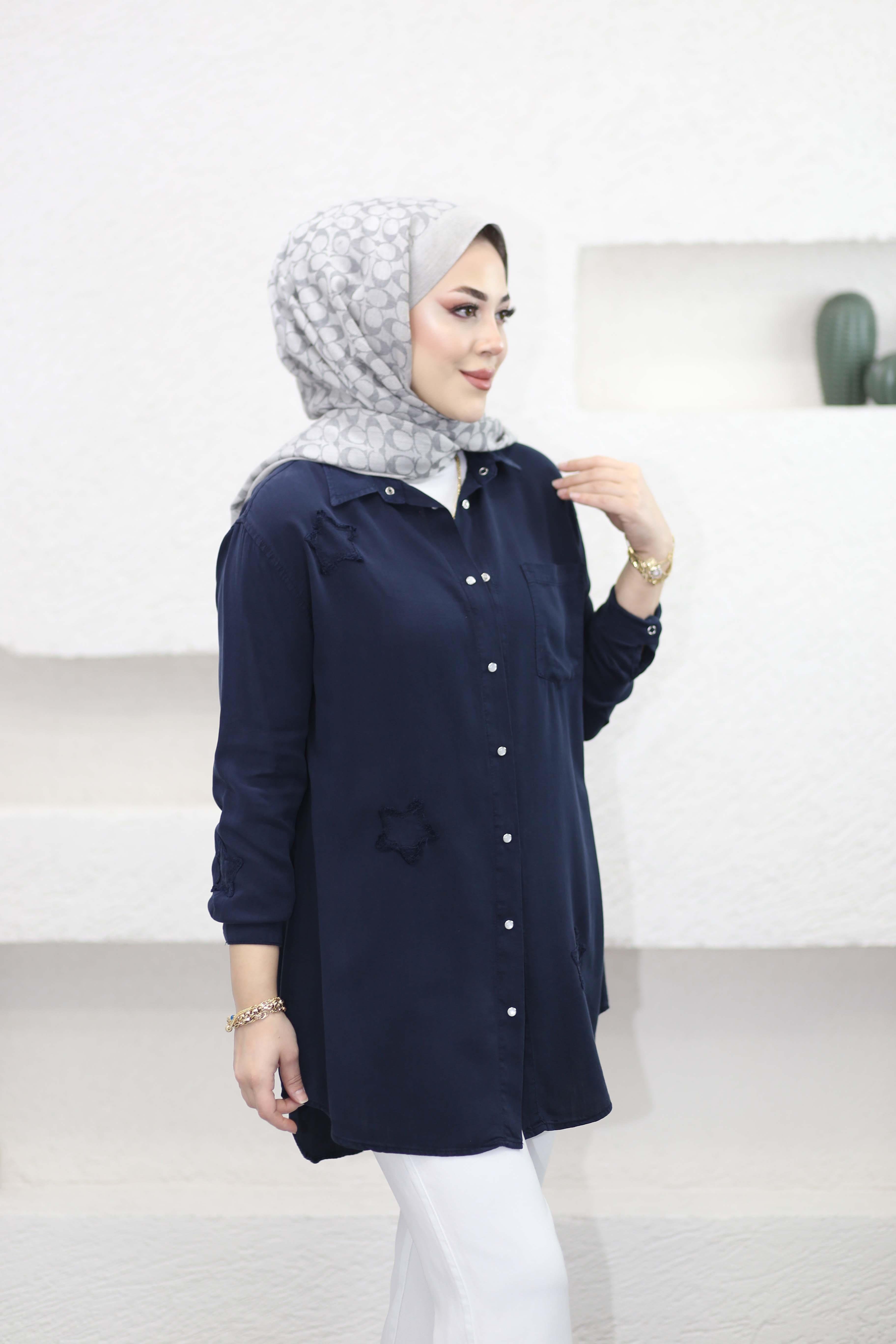 Yıldız Tencel Gömlek Lacivert 7343