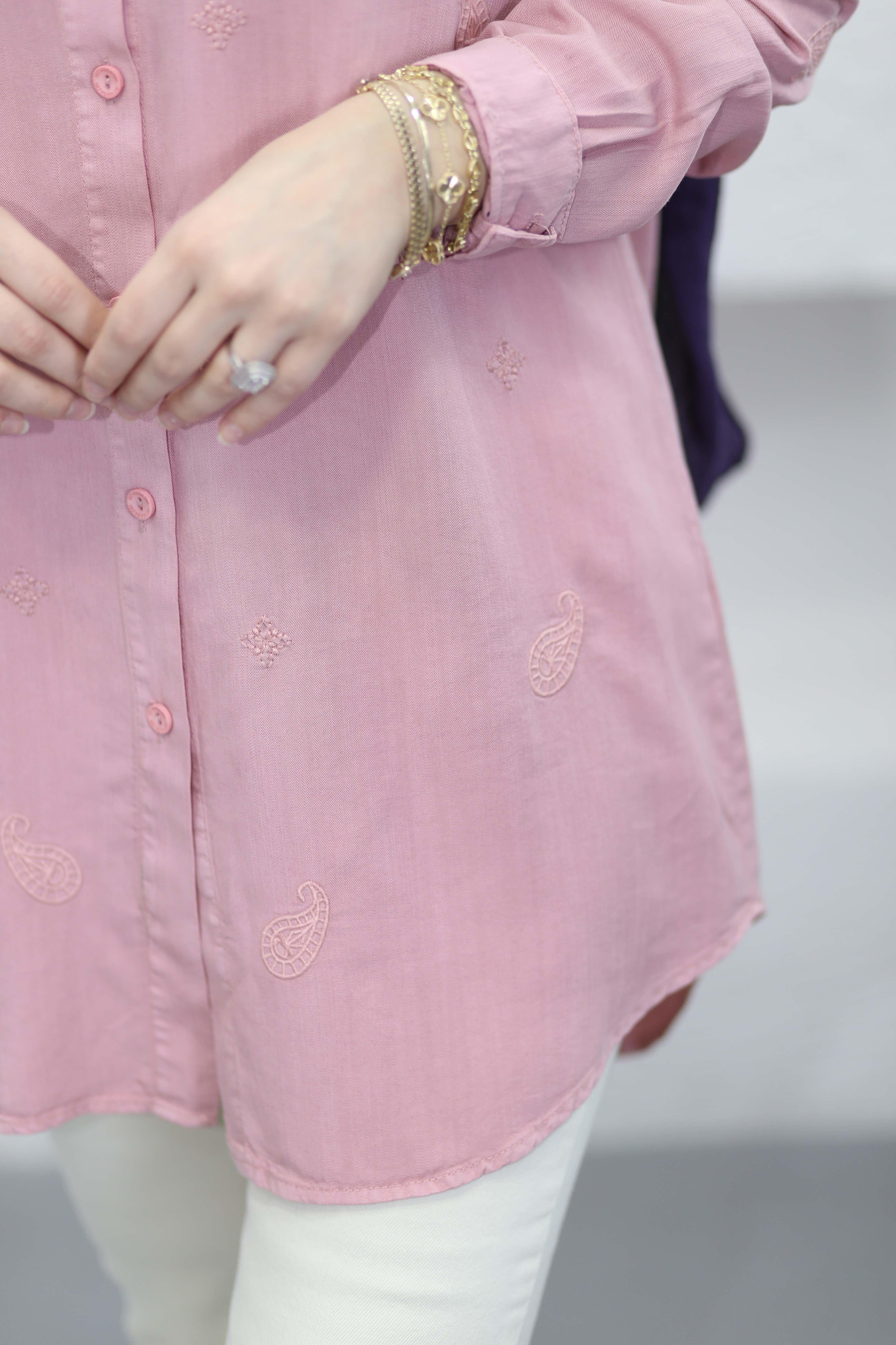 Mini Çiçek Tencel Gömlek Pembe 7425