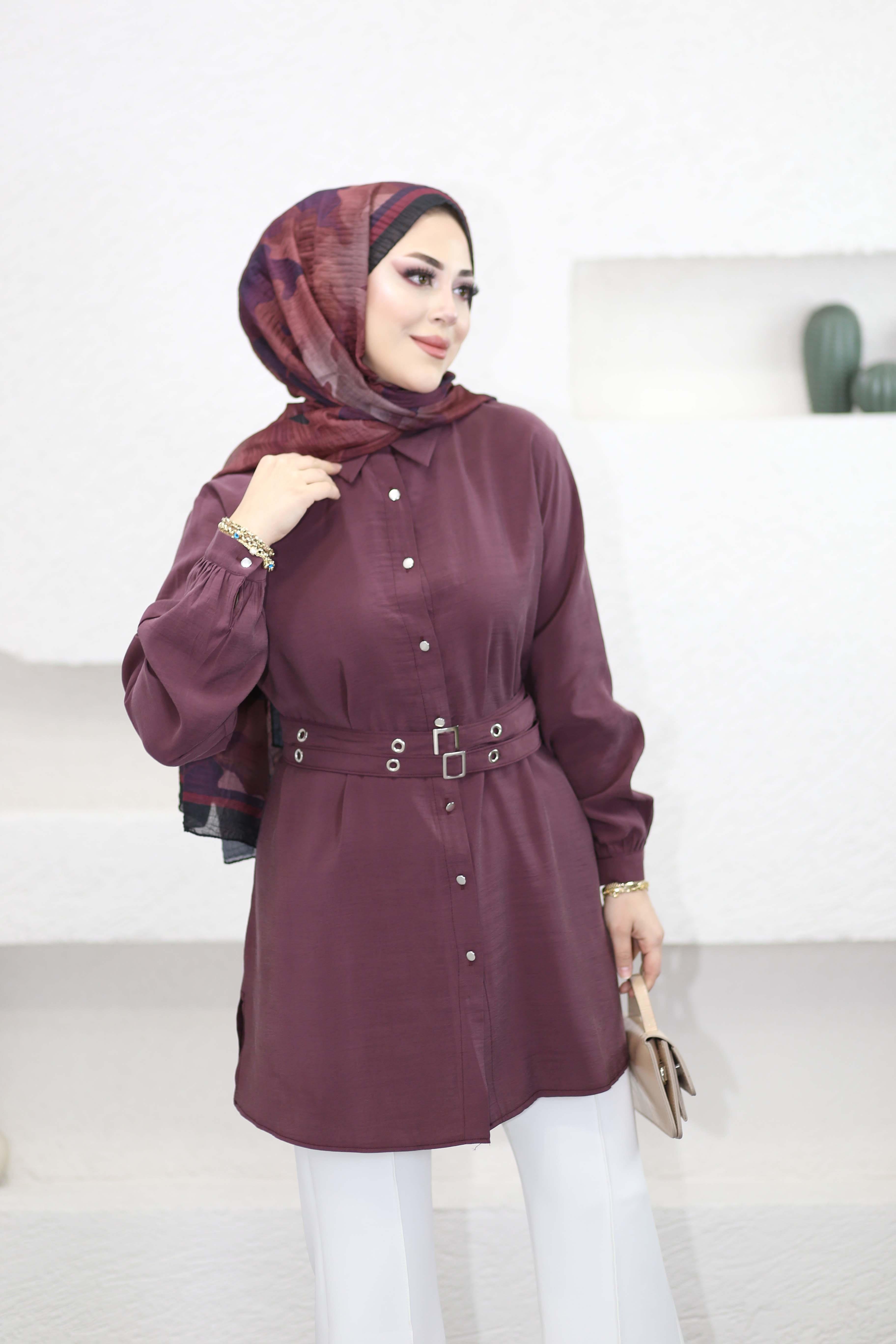 Çift Kemerli Modal Tunik Mürdüm 2121