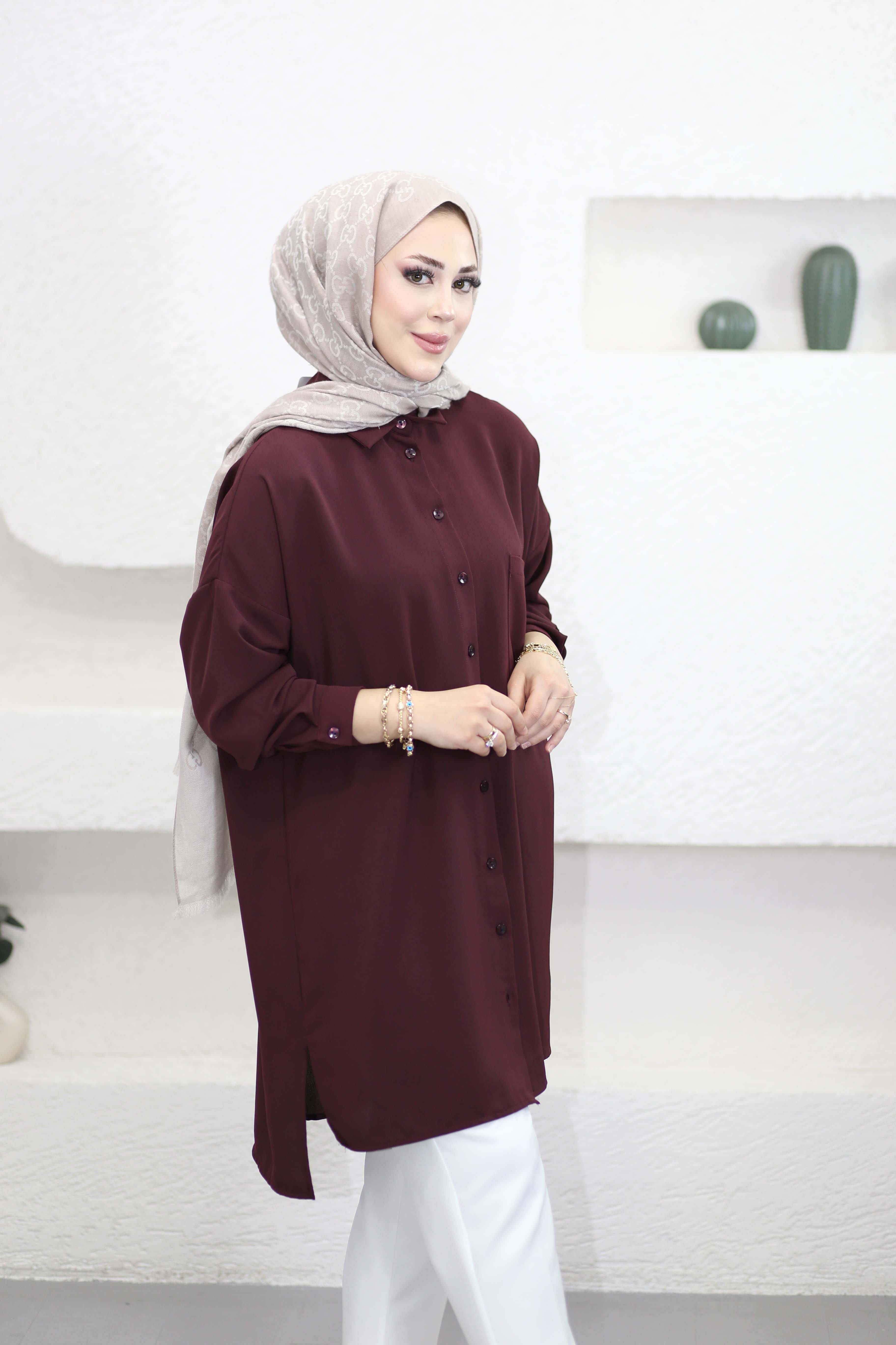 Tek Cepli Linda Tunik Bordo 1590