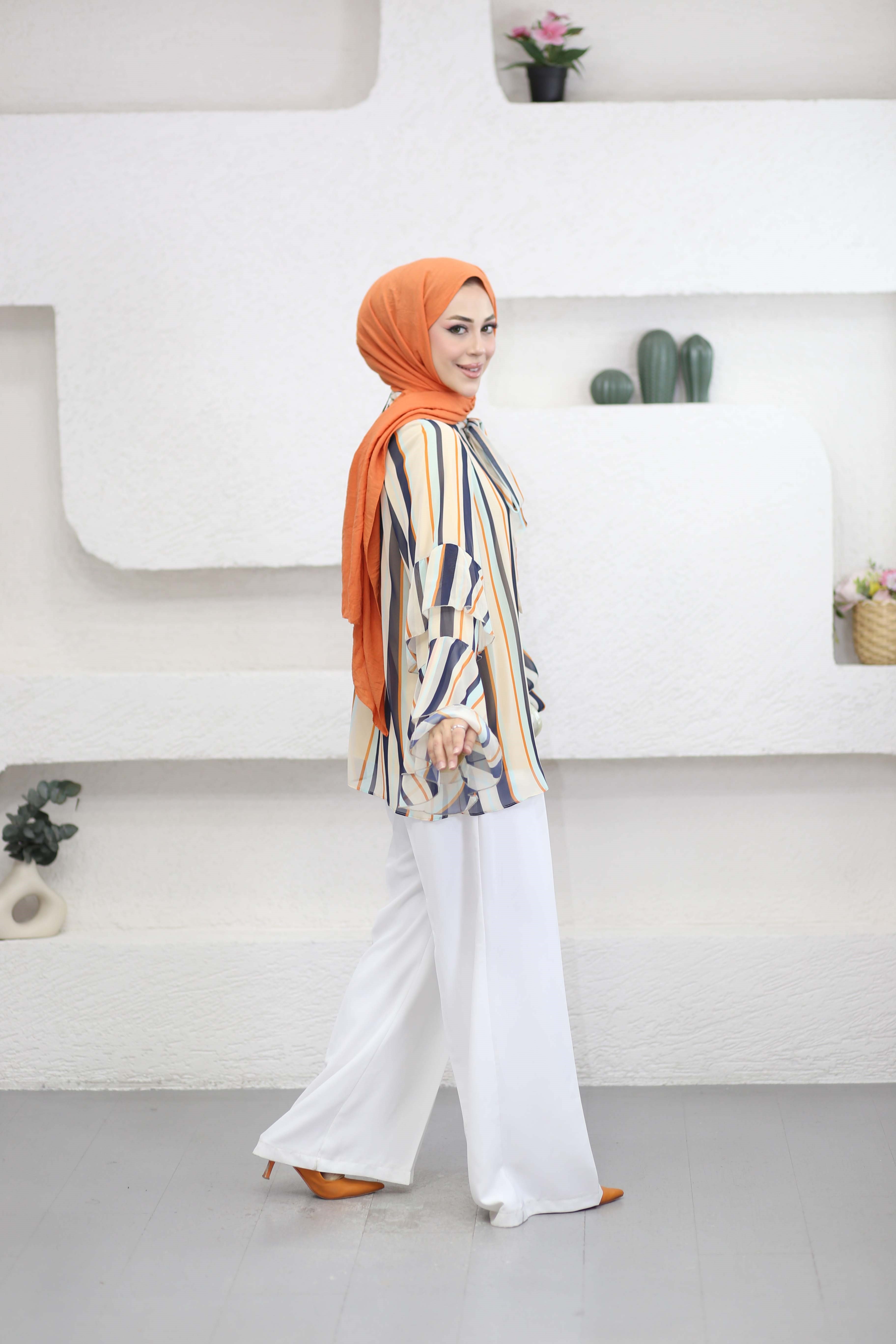 Çizgili Şifon Tunik Taş 2907