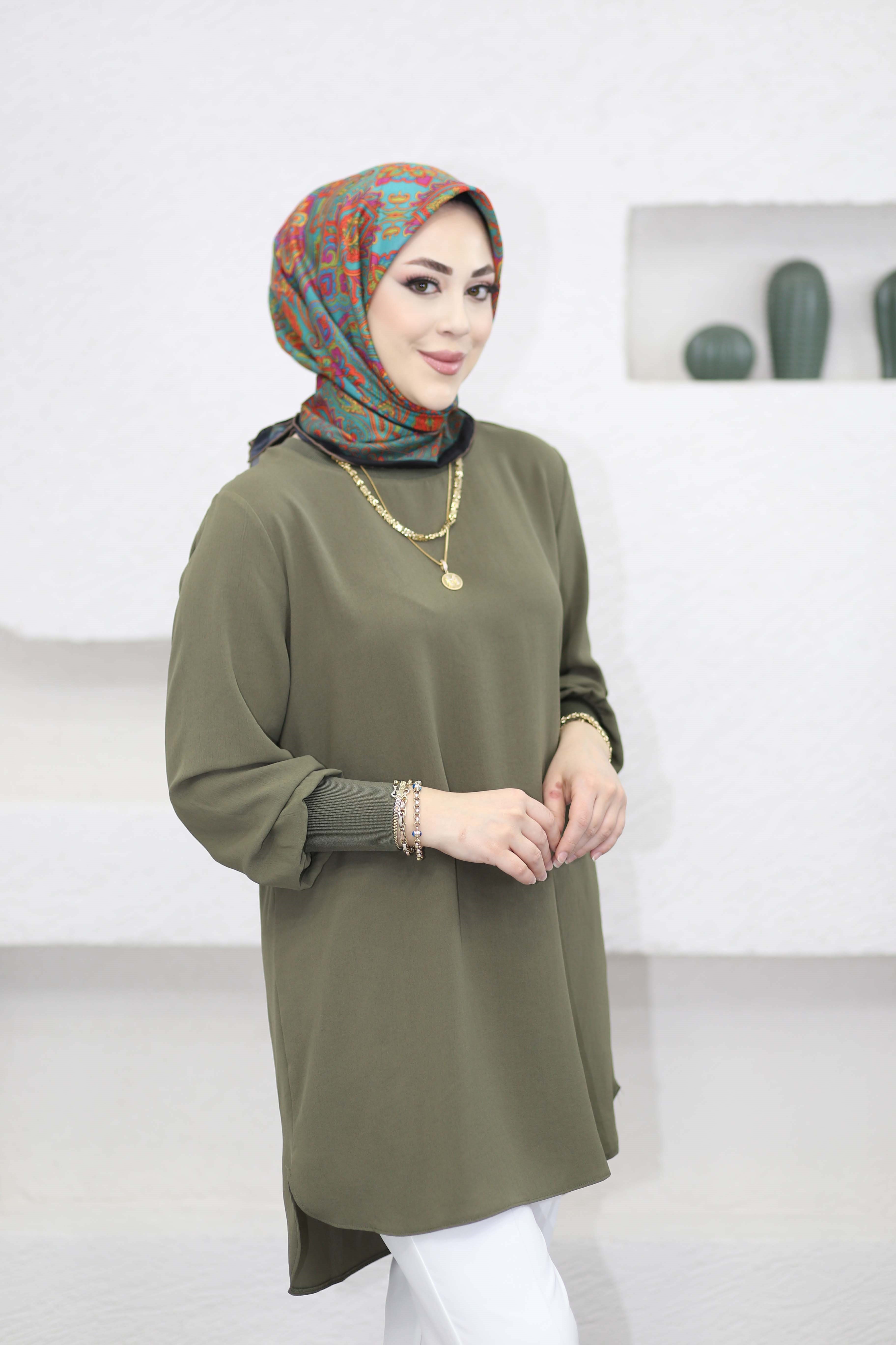 Basıc Krep Tunik Haki 4401