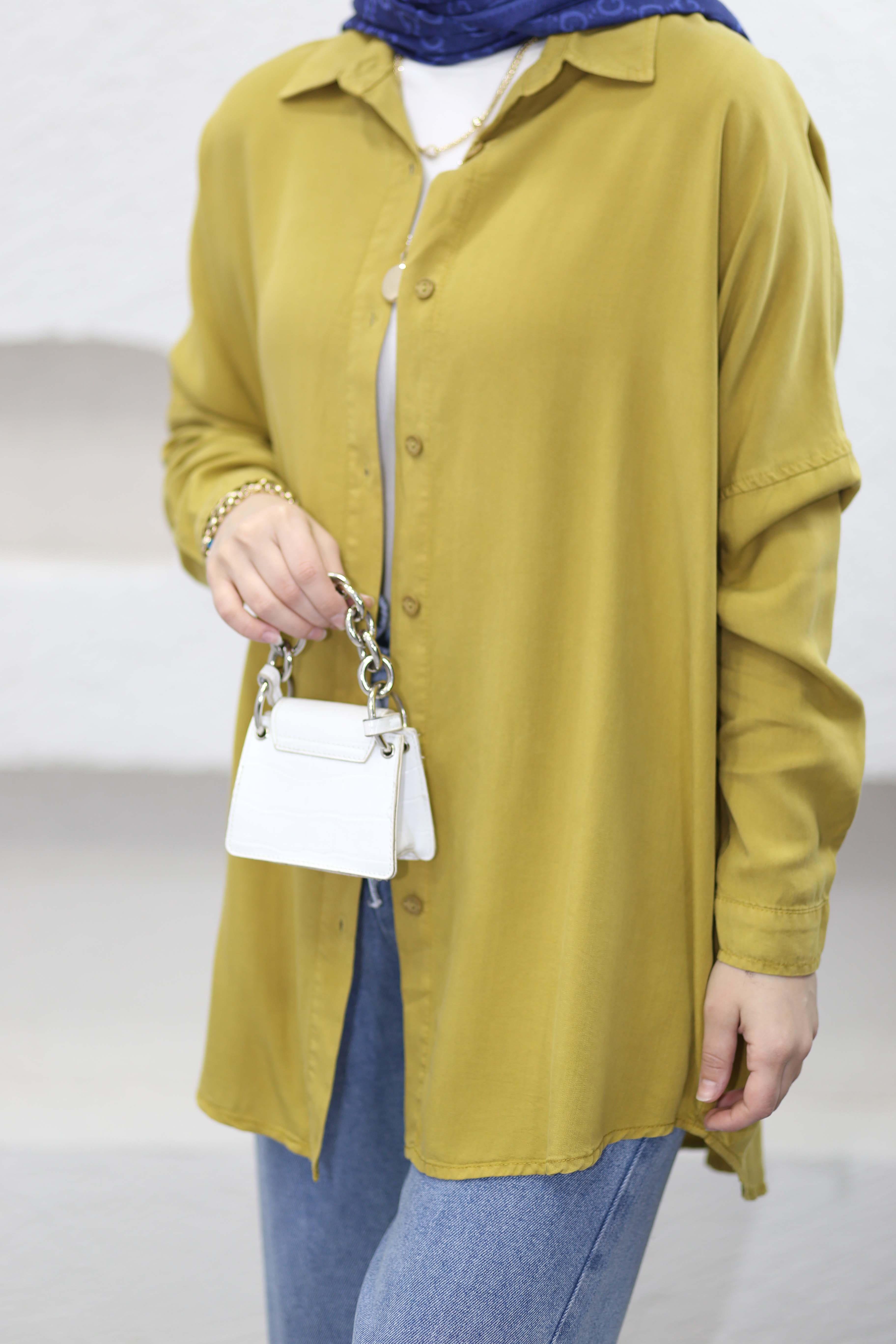 Oversize Tencel Gömlek Yağ Yeşili 7351