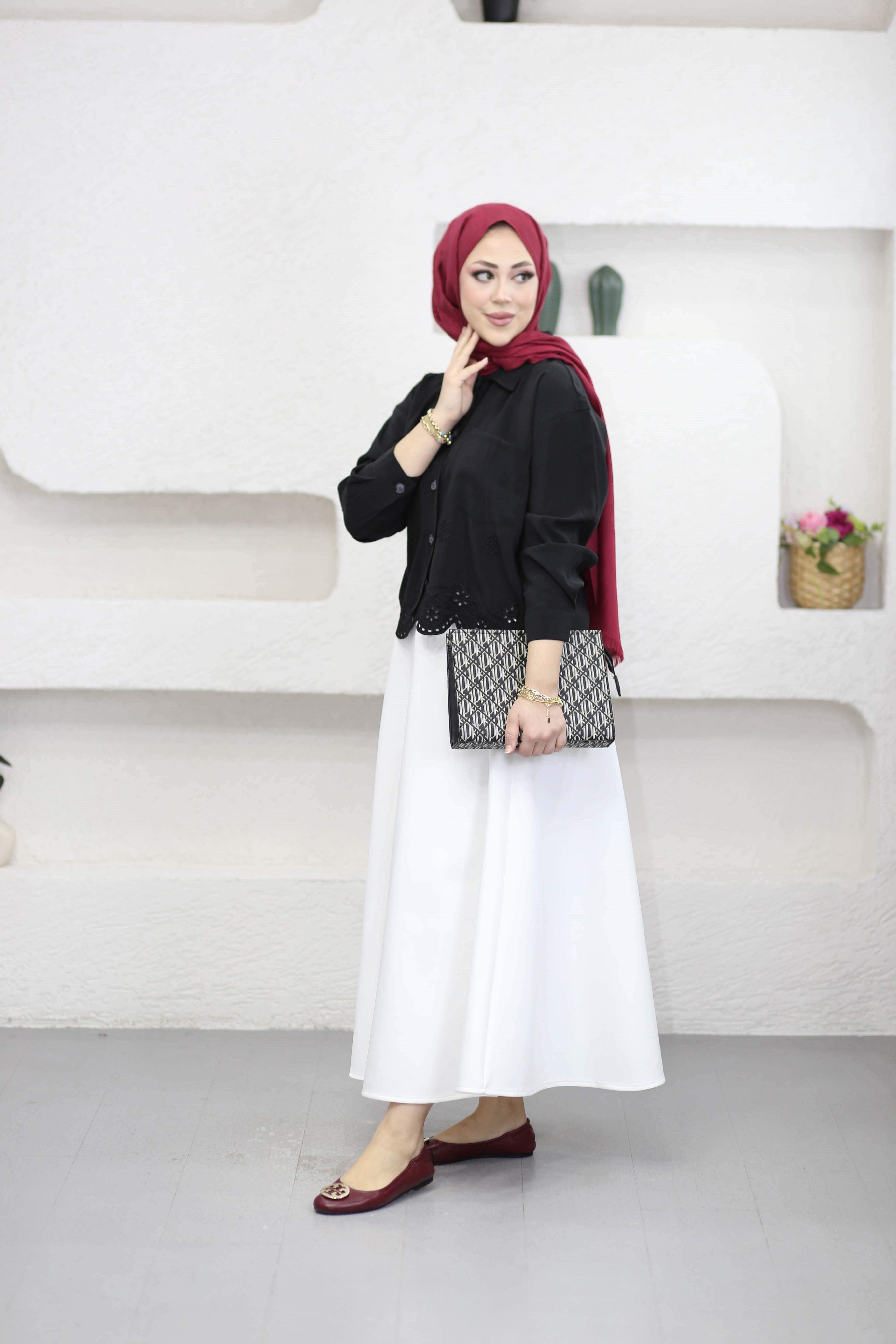 Nakış Detaylı Cepli Gömlek Siyah 3341