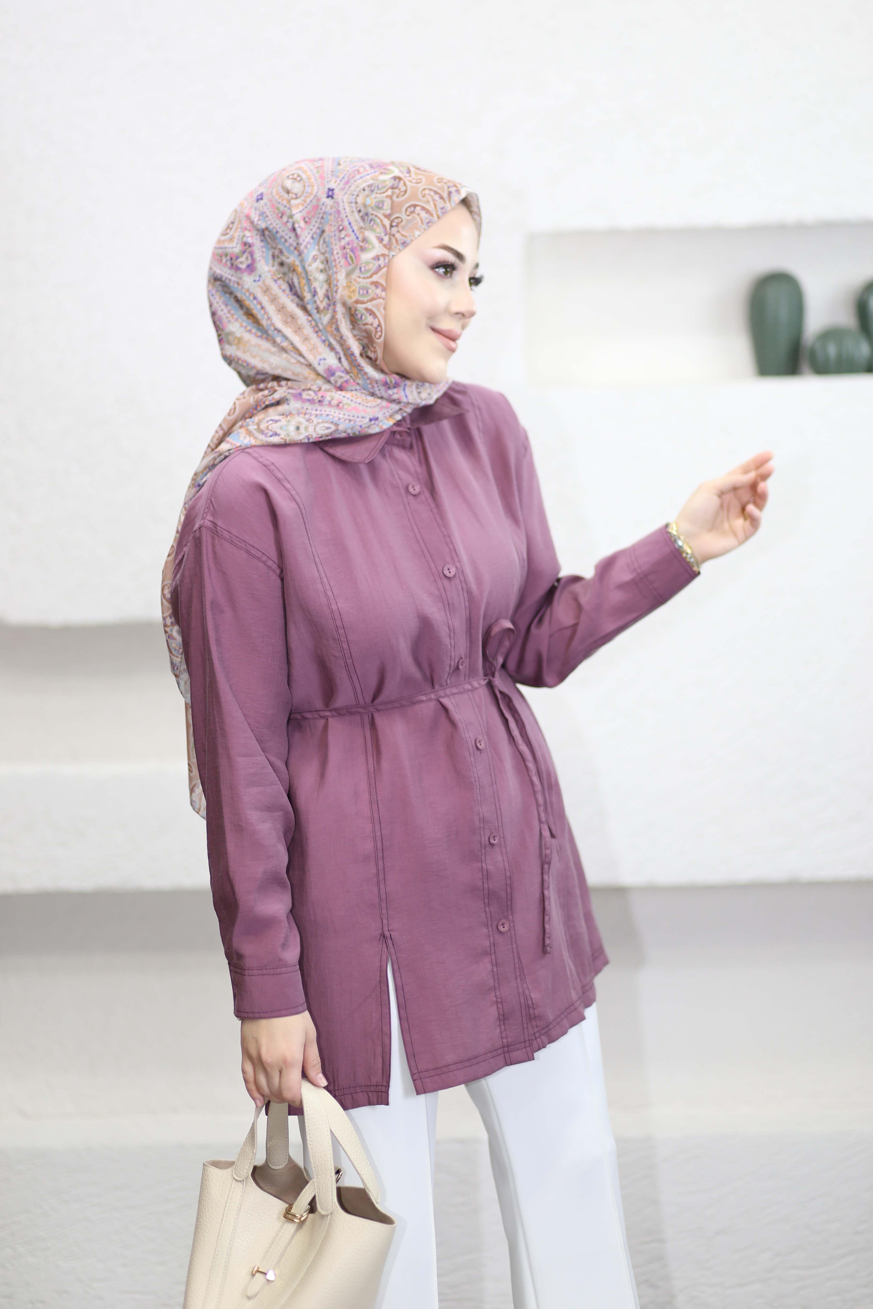 Dikişli Modal Gömlek Gül Kurusu 4451