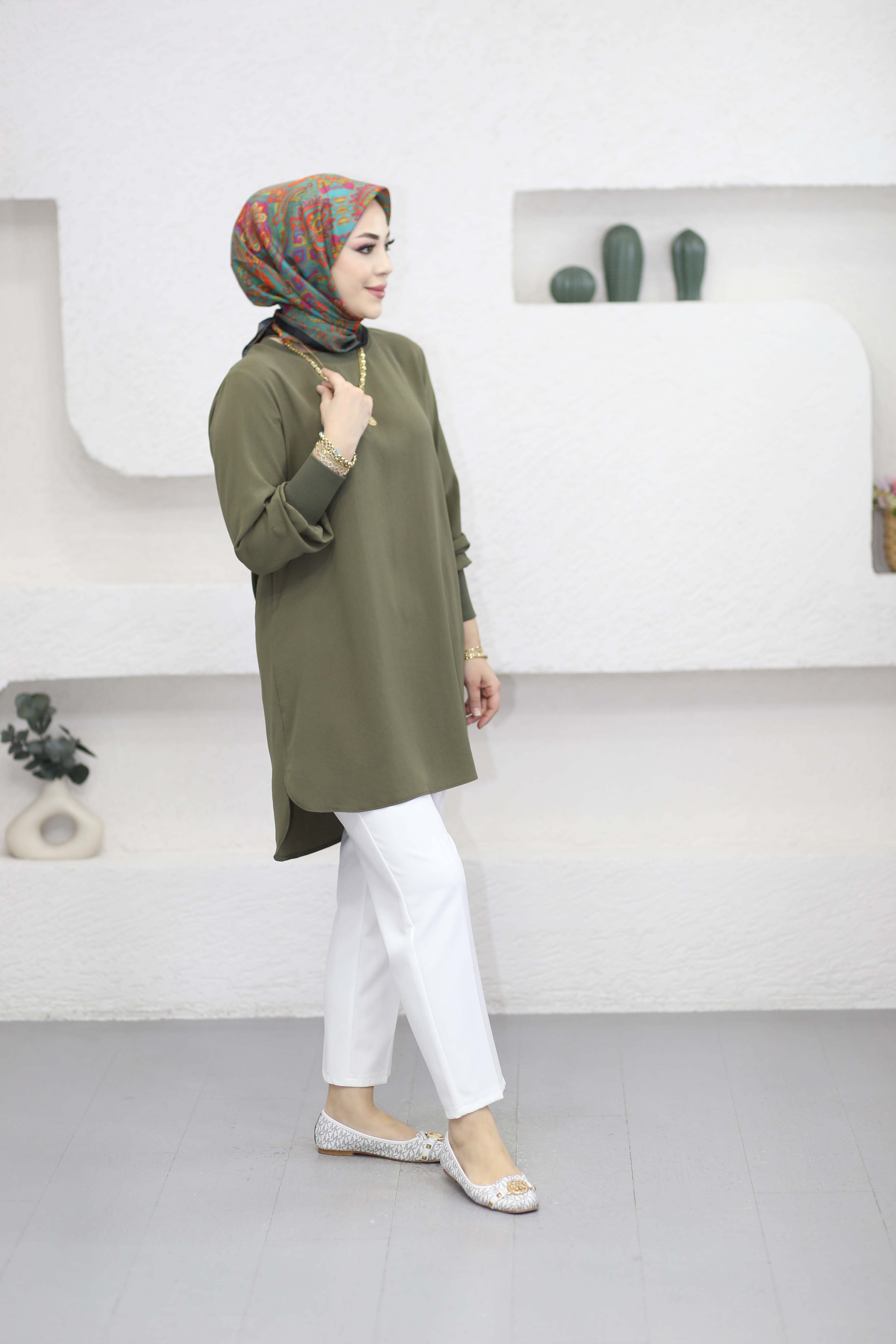 Basıc Krep Tunik Haki 4401