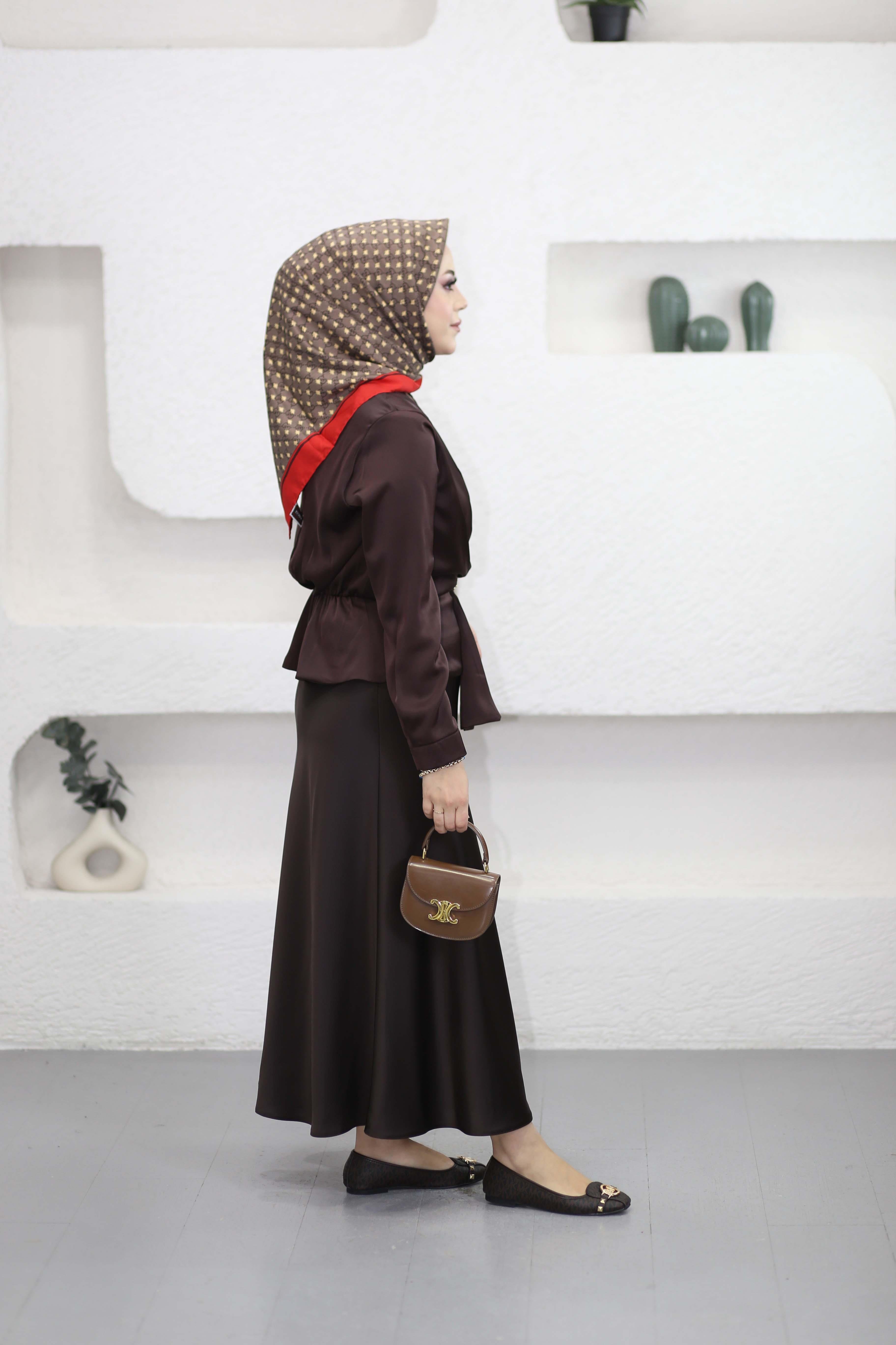 Kruvaze Saten Gömlek Kahverengi 2170