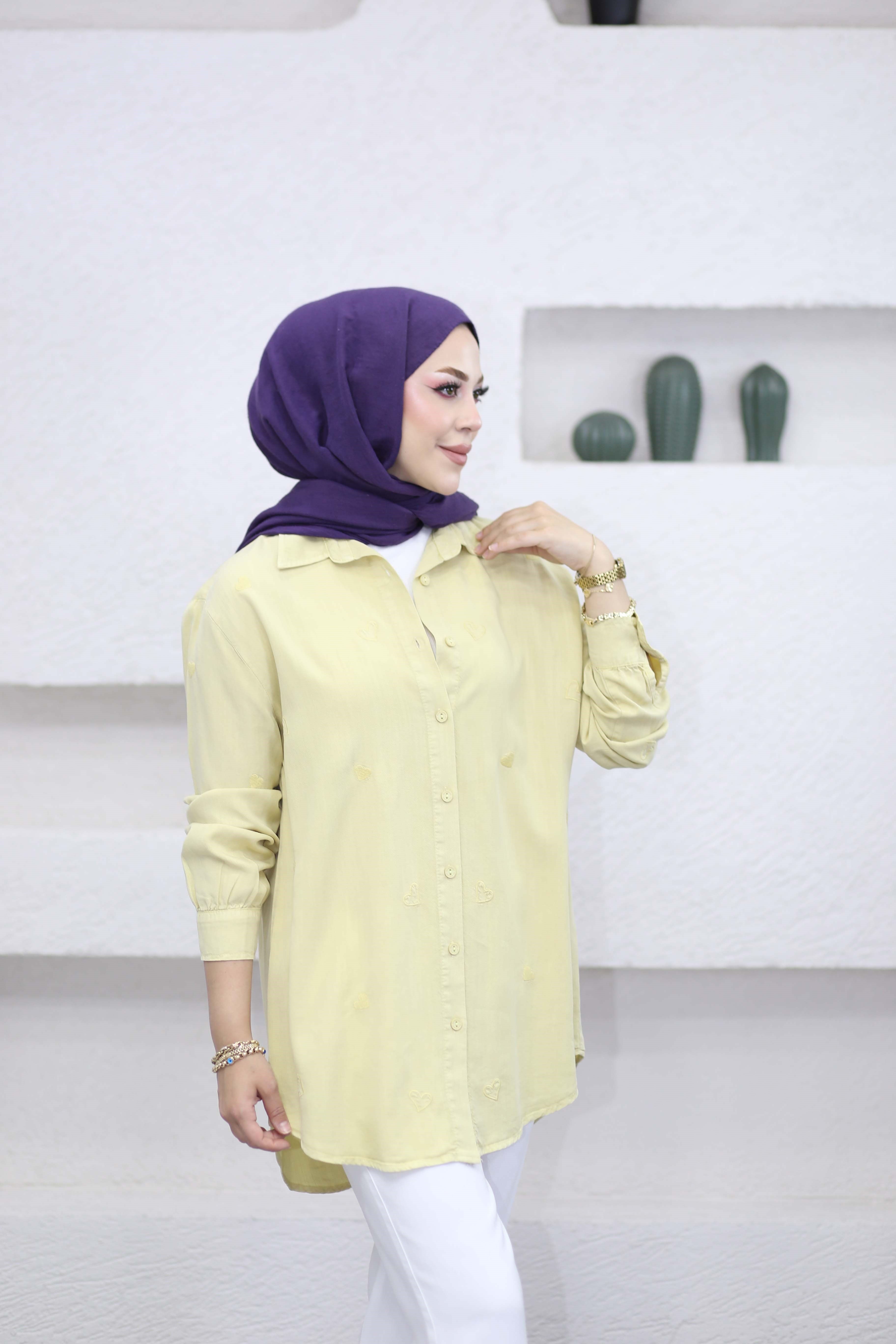 Mini Kalpli Tencel Gömlek Olivie 7463