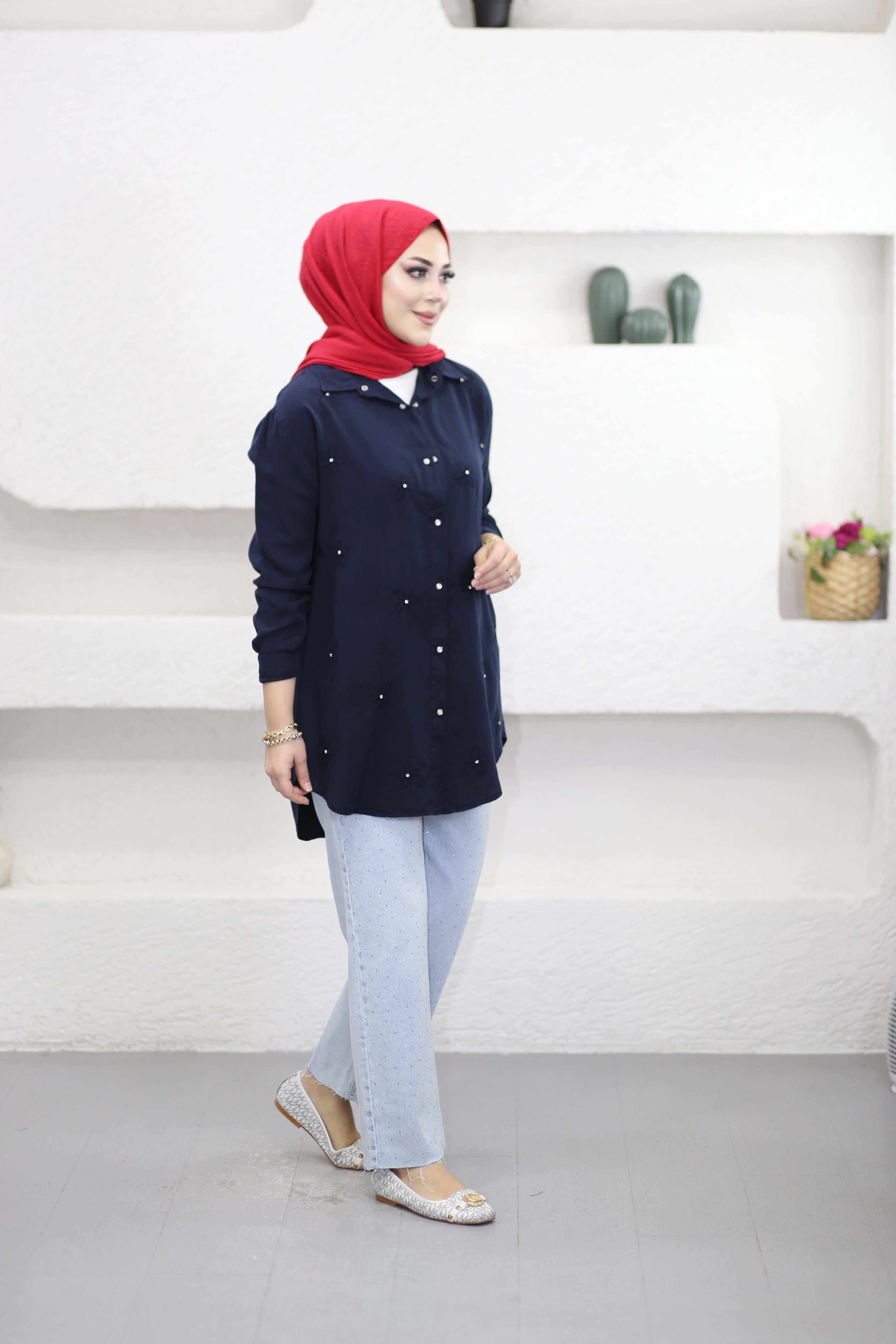 Papatya Tencel Gömlek Lacivert 7418