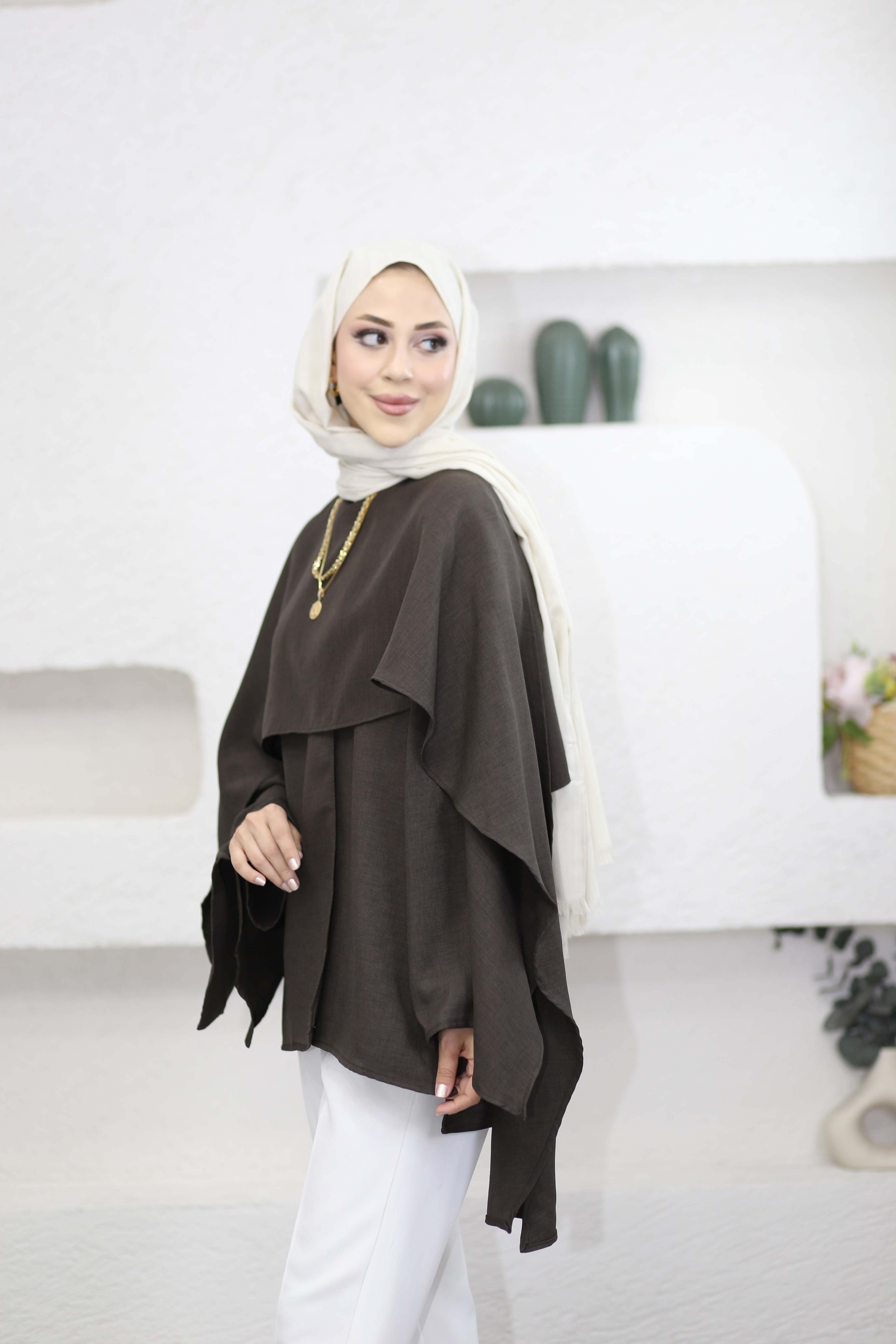 Pelerin Detaylı Tunik Kahverengi 26136