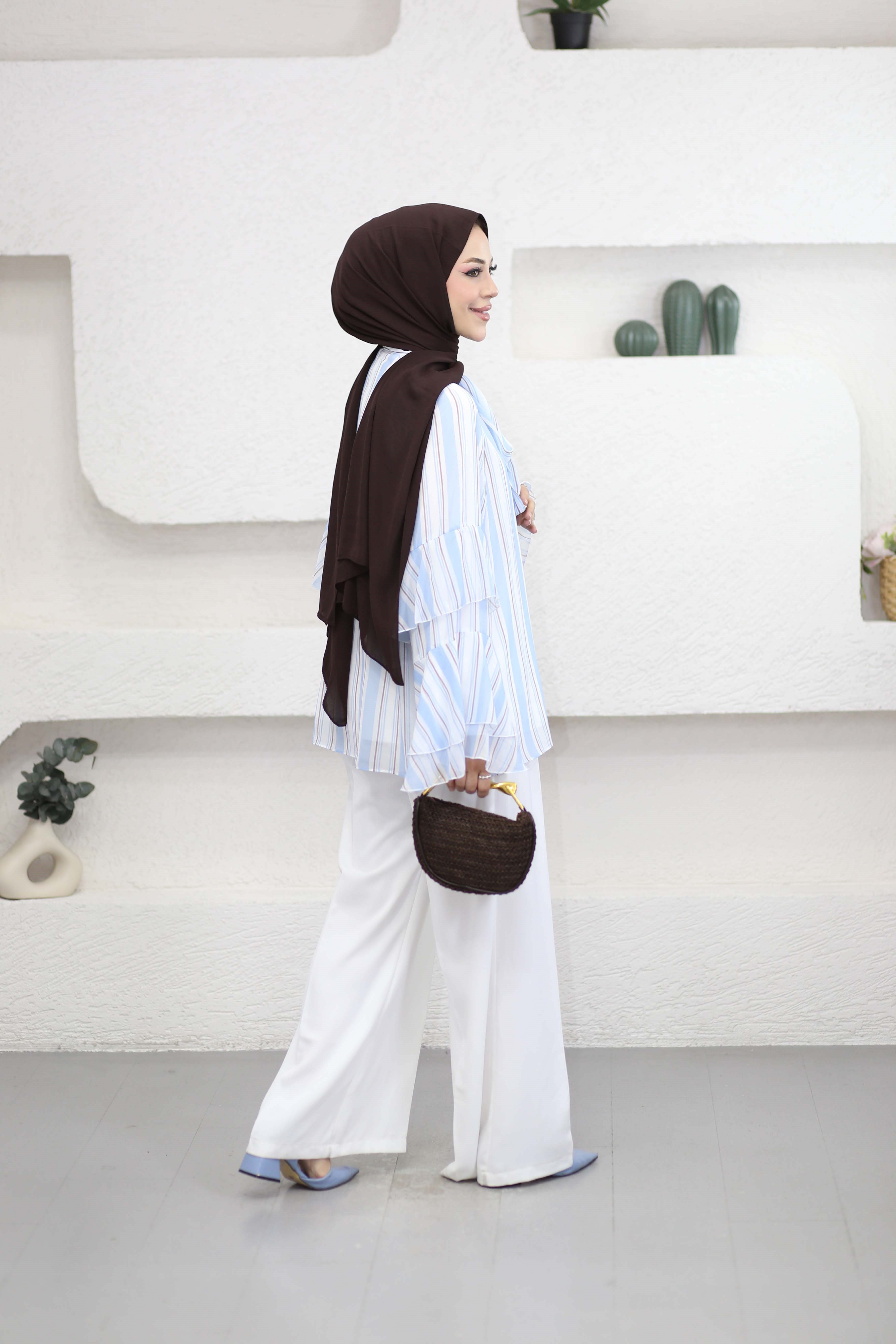 Çizgili Şifon Tunik Bebe Mavi 2907