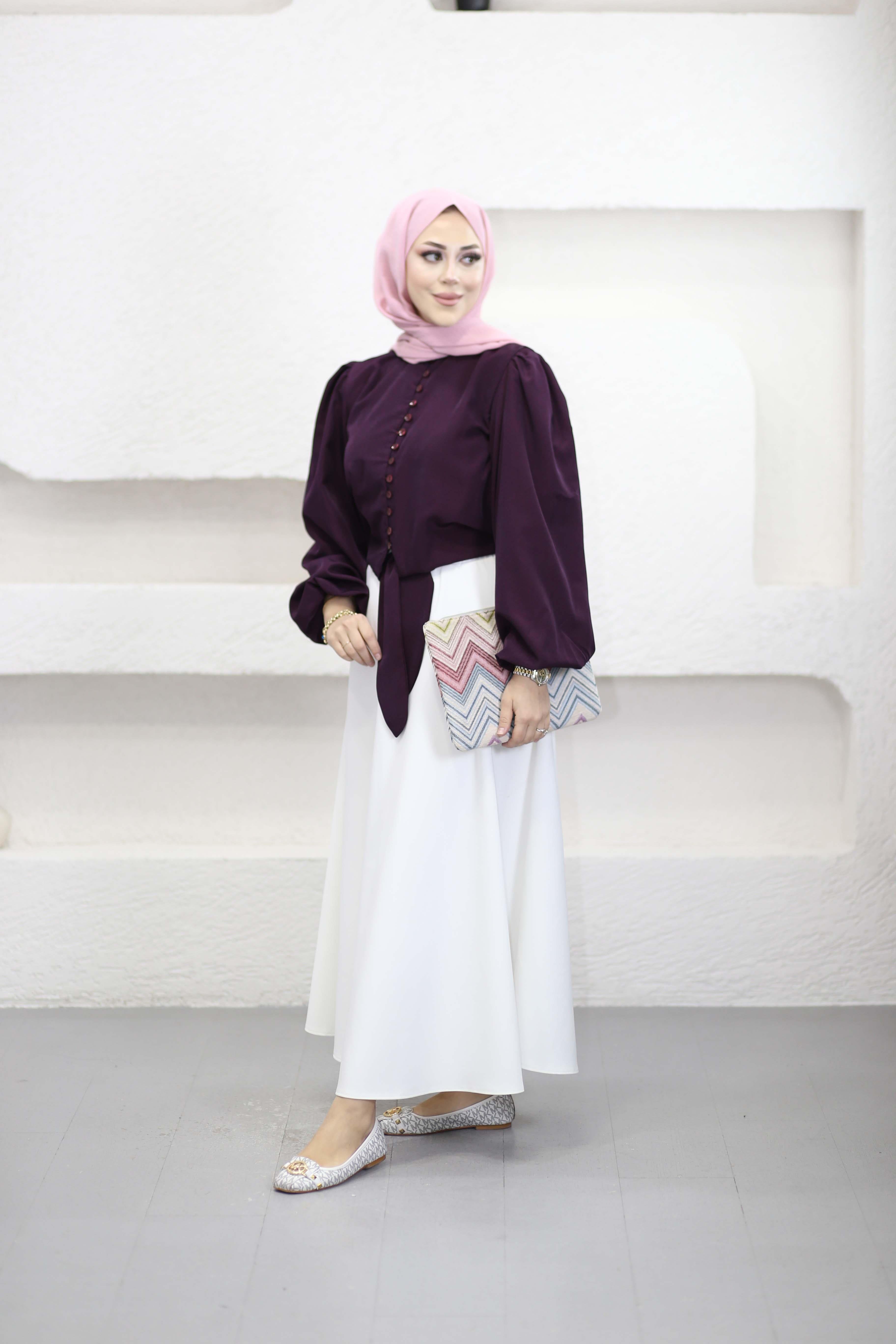 Balon Kol Gömlek Mor 2113