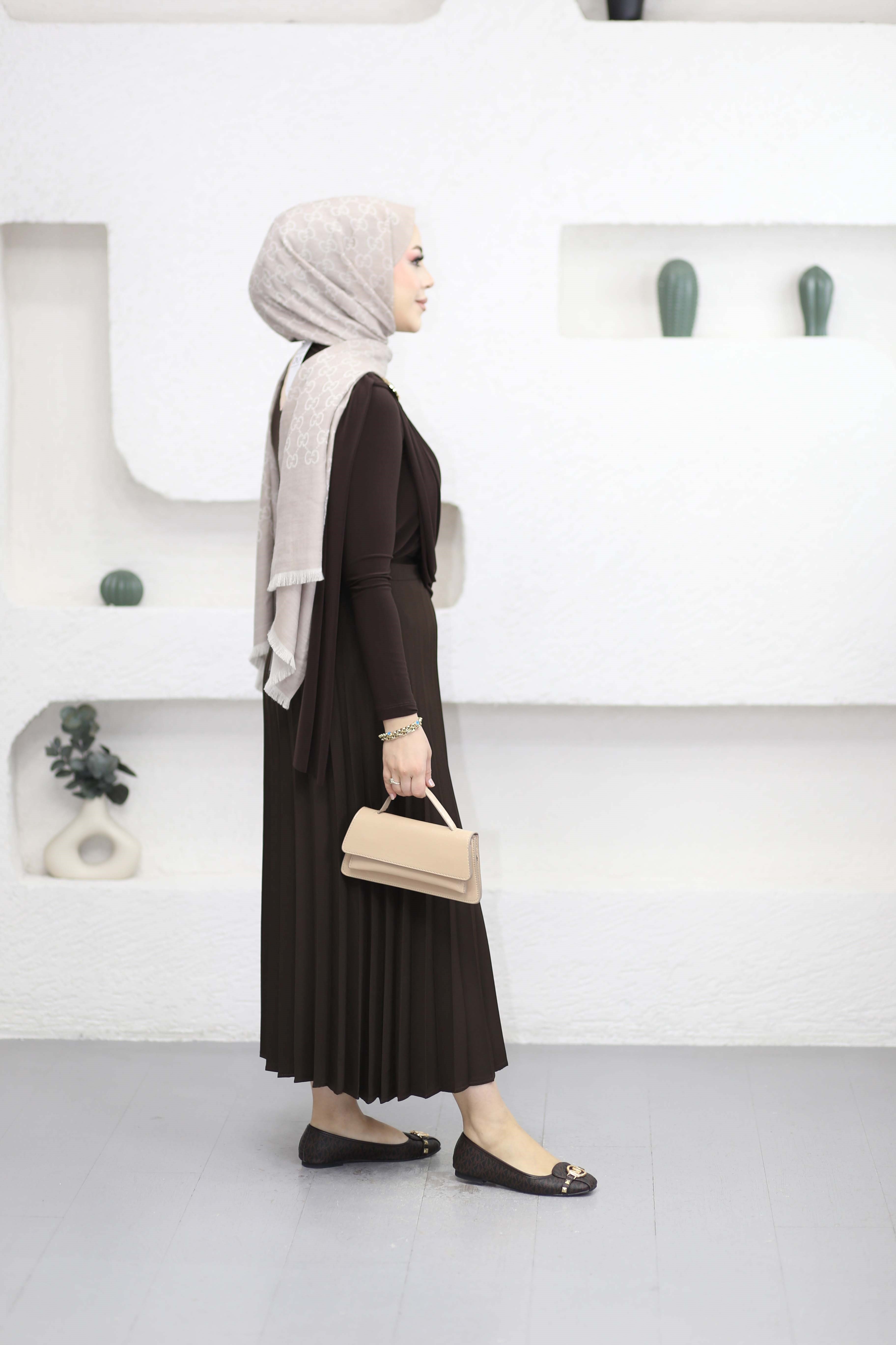 Şal Detaylı Sandy Bluz Kahverengi 9070
