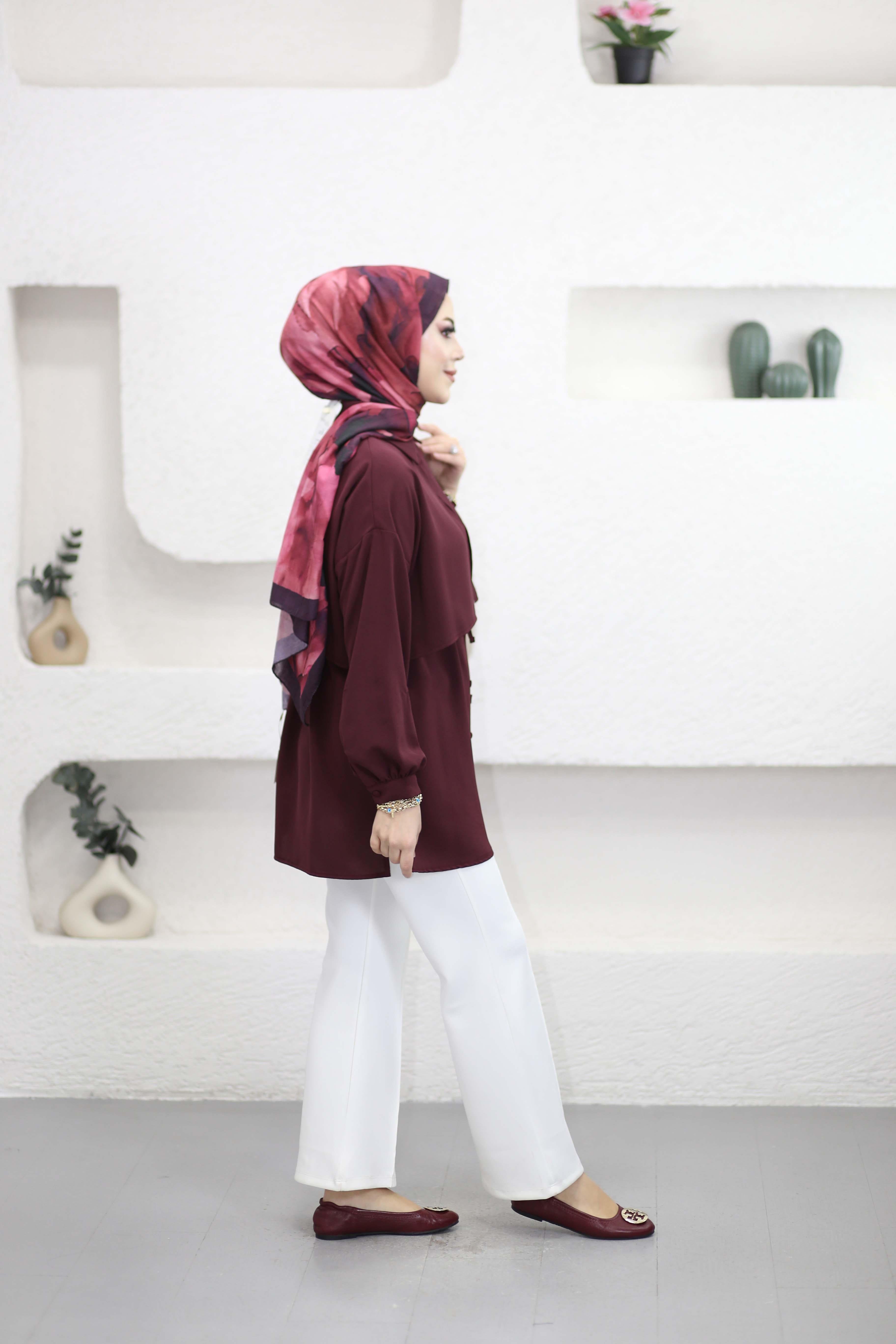 Önü Allerli Linda Tunik Bordo 1869