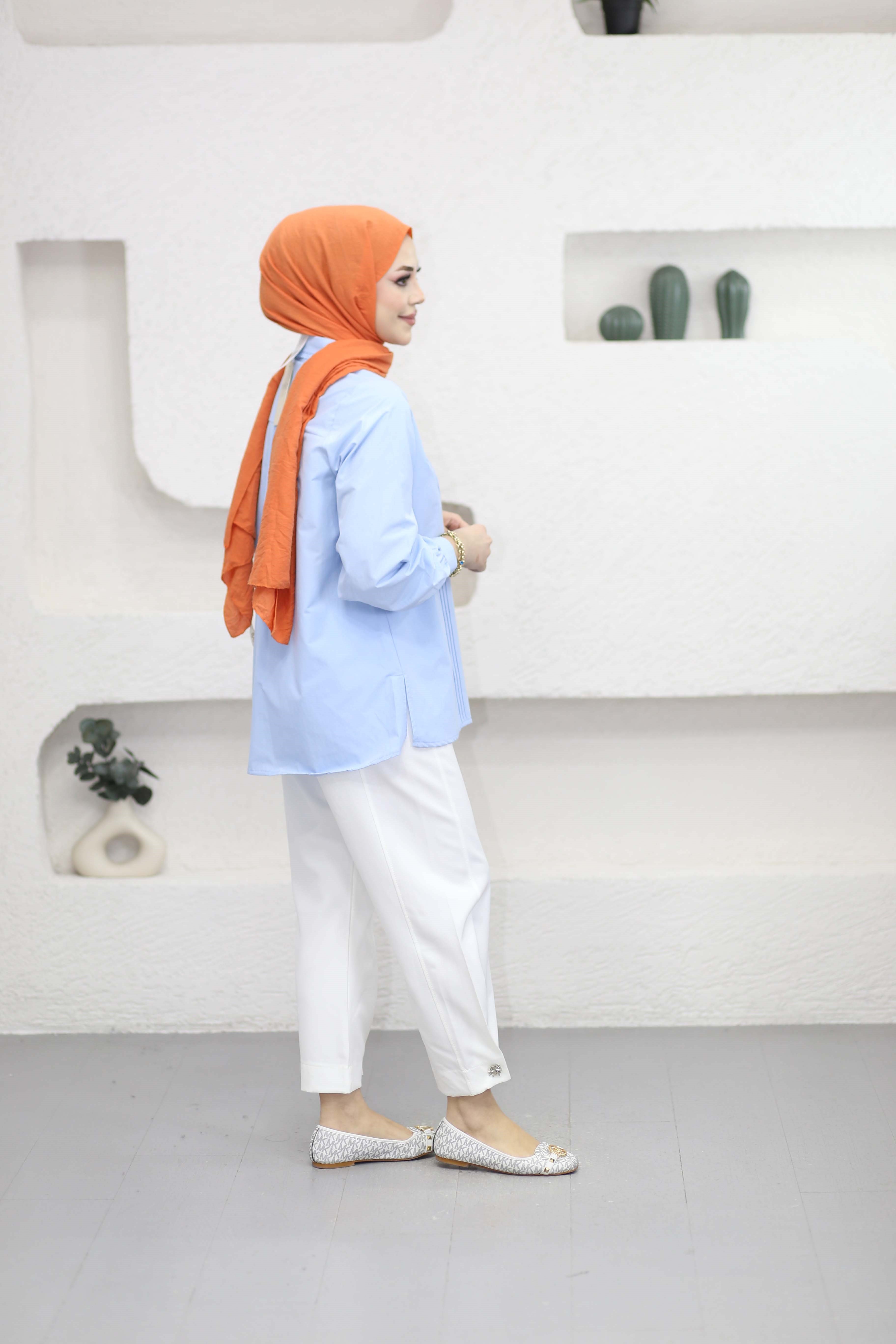 Nakış Detaylı Vintage Gömlek Mavi 260134