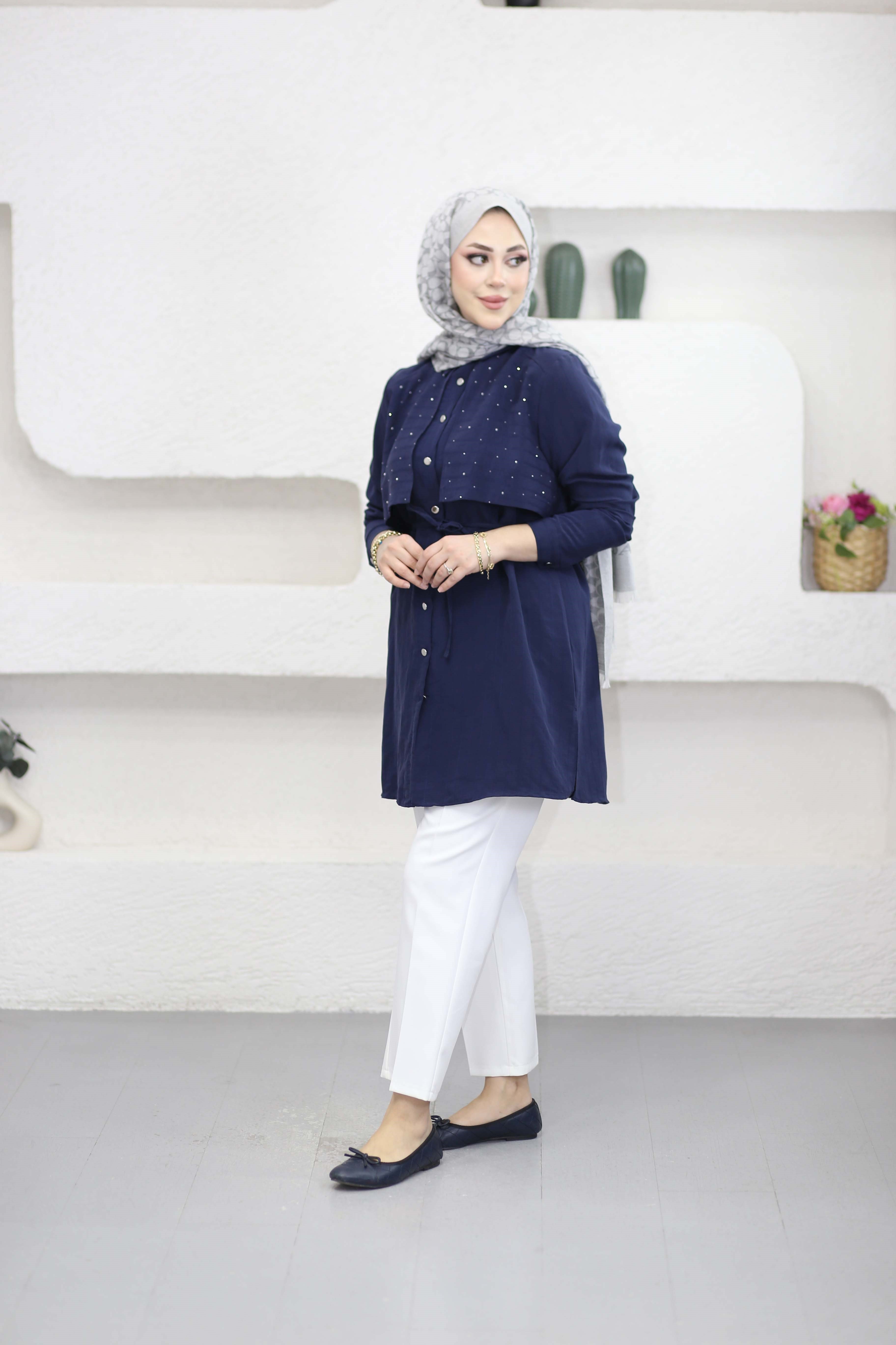 Allerli Taşlı Napoli Tunik Lacivert 2138