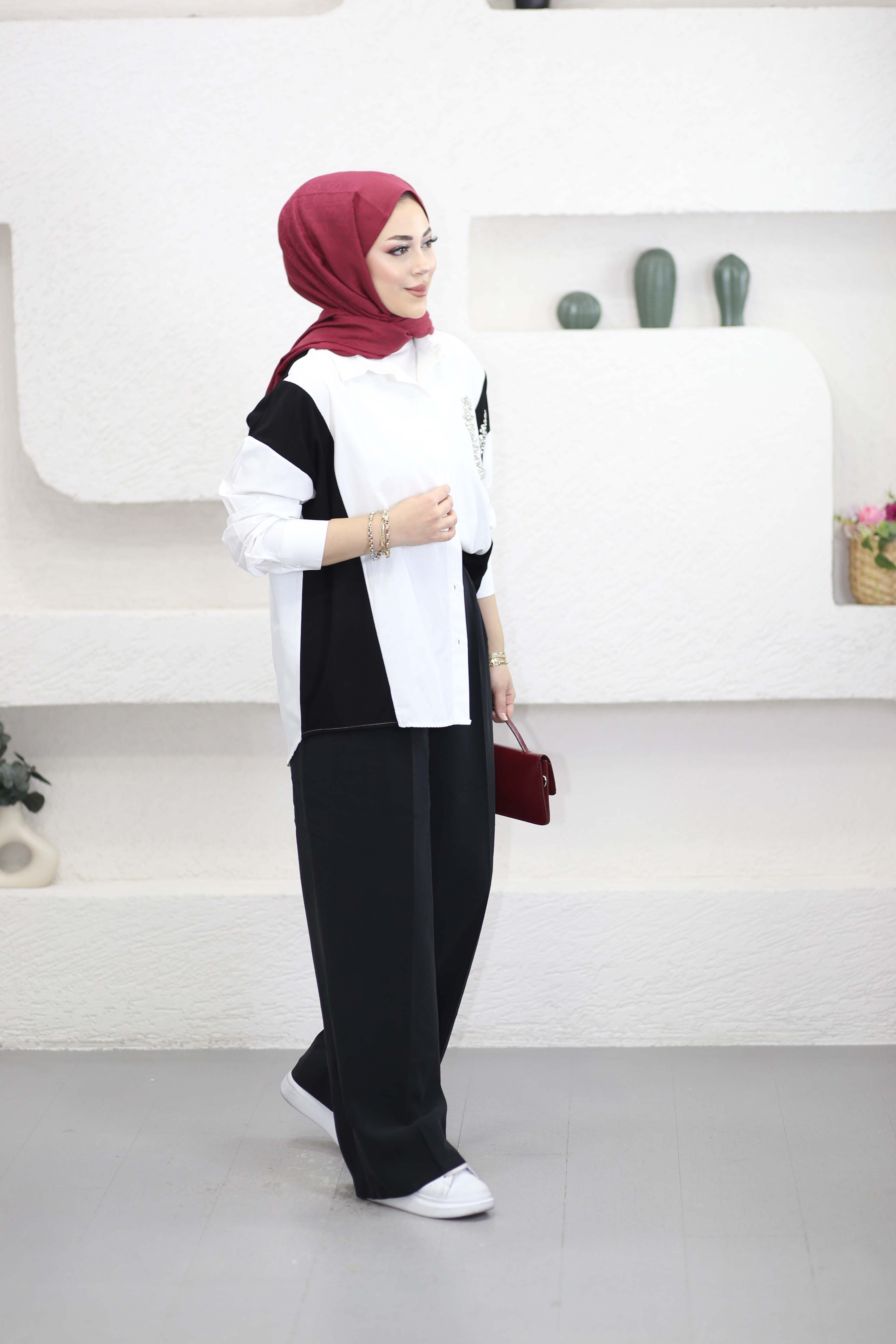 Taşlı Garnili Gömlek Siyah 2771