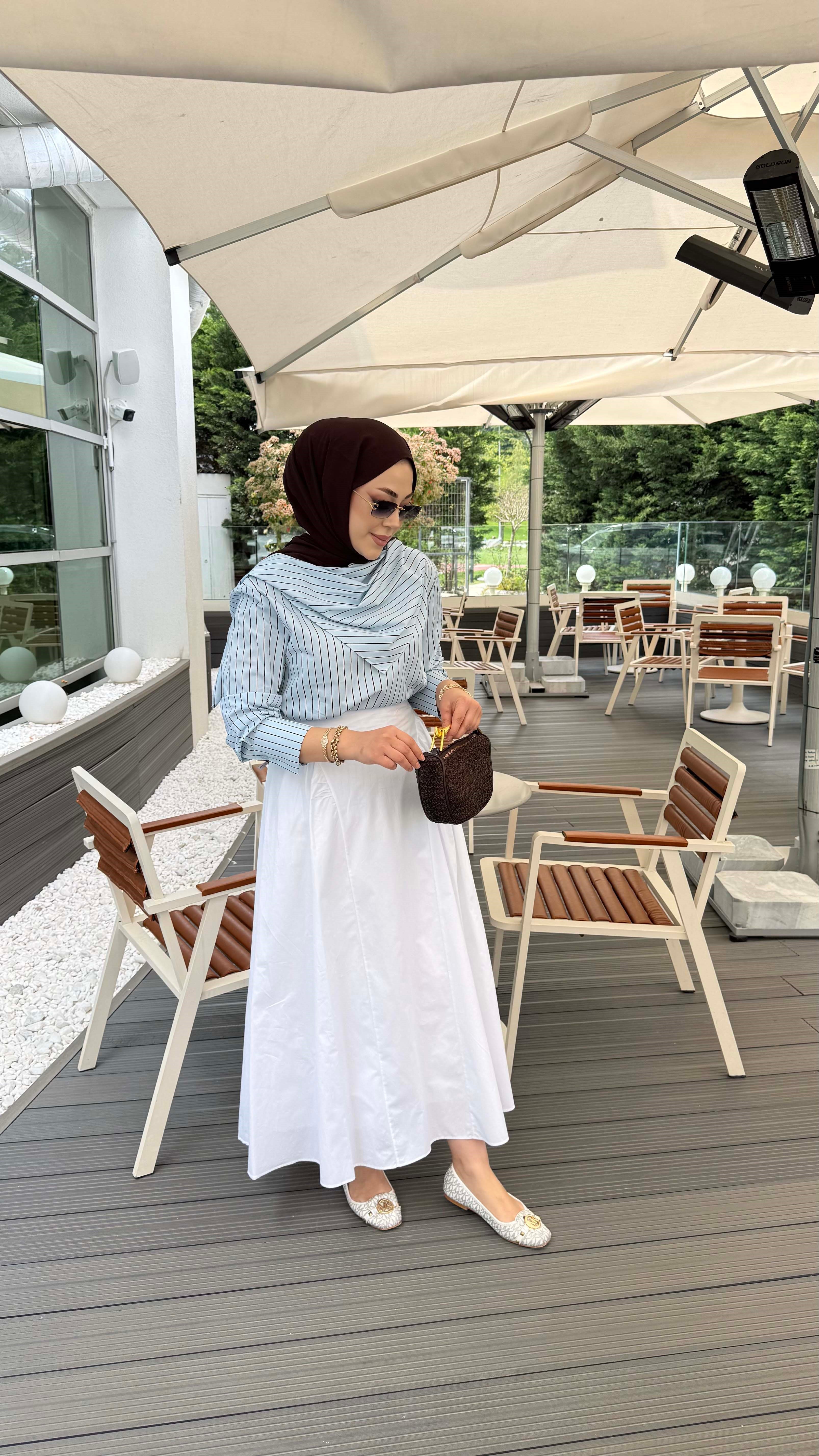Yaka Fularlı Çizgili Tunik Bebe Mavi 26128