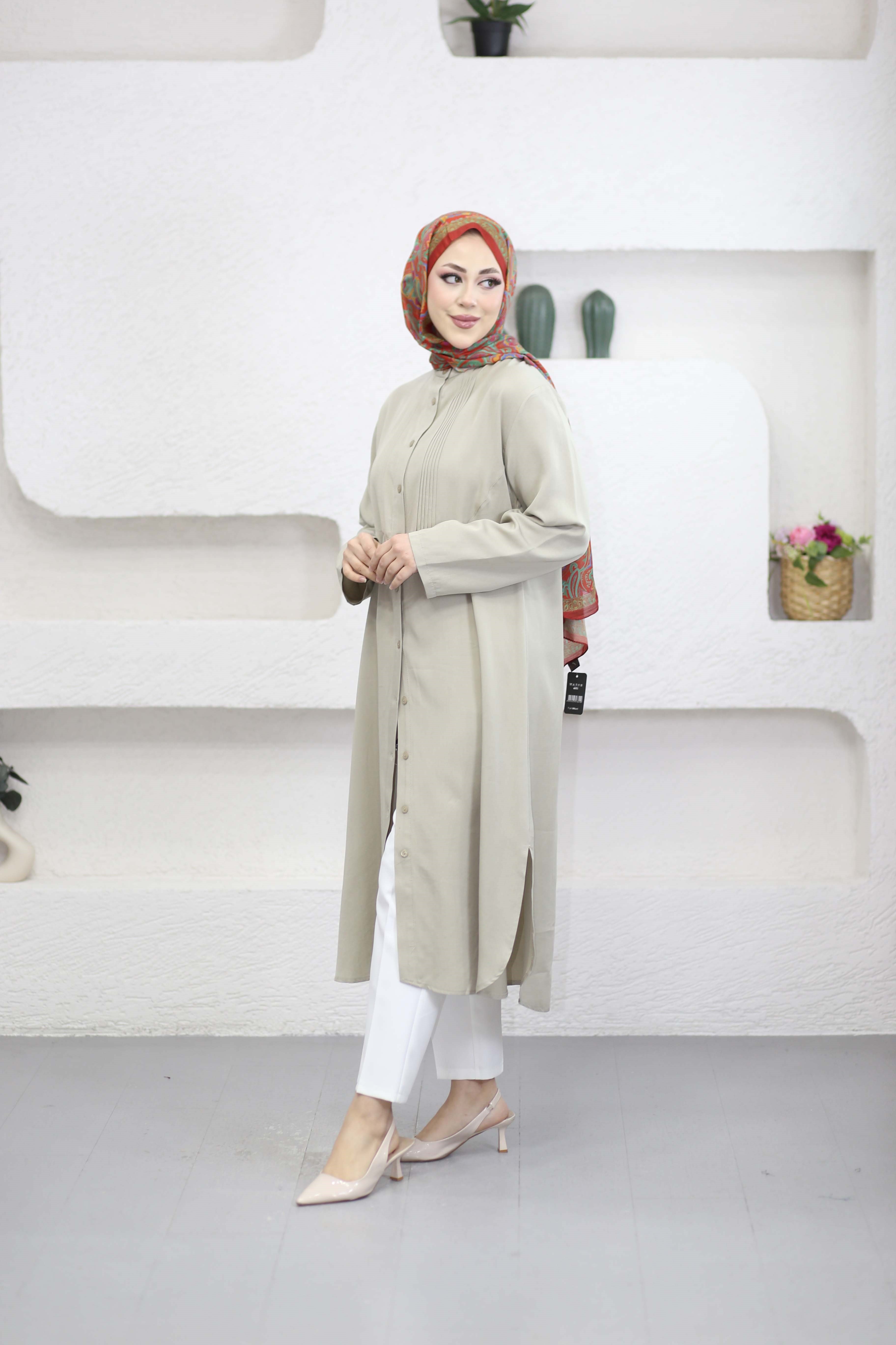 Önü Nervürlü Tensel Tunik Mint 2076