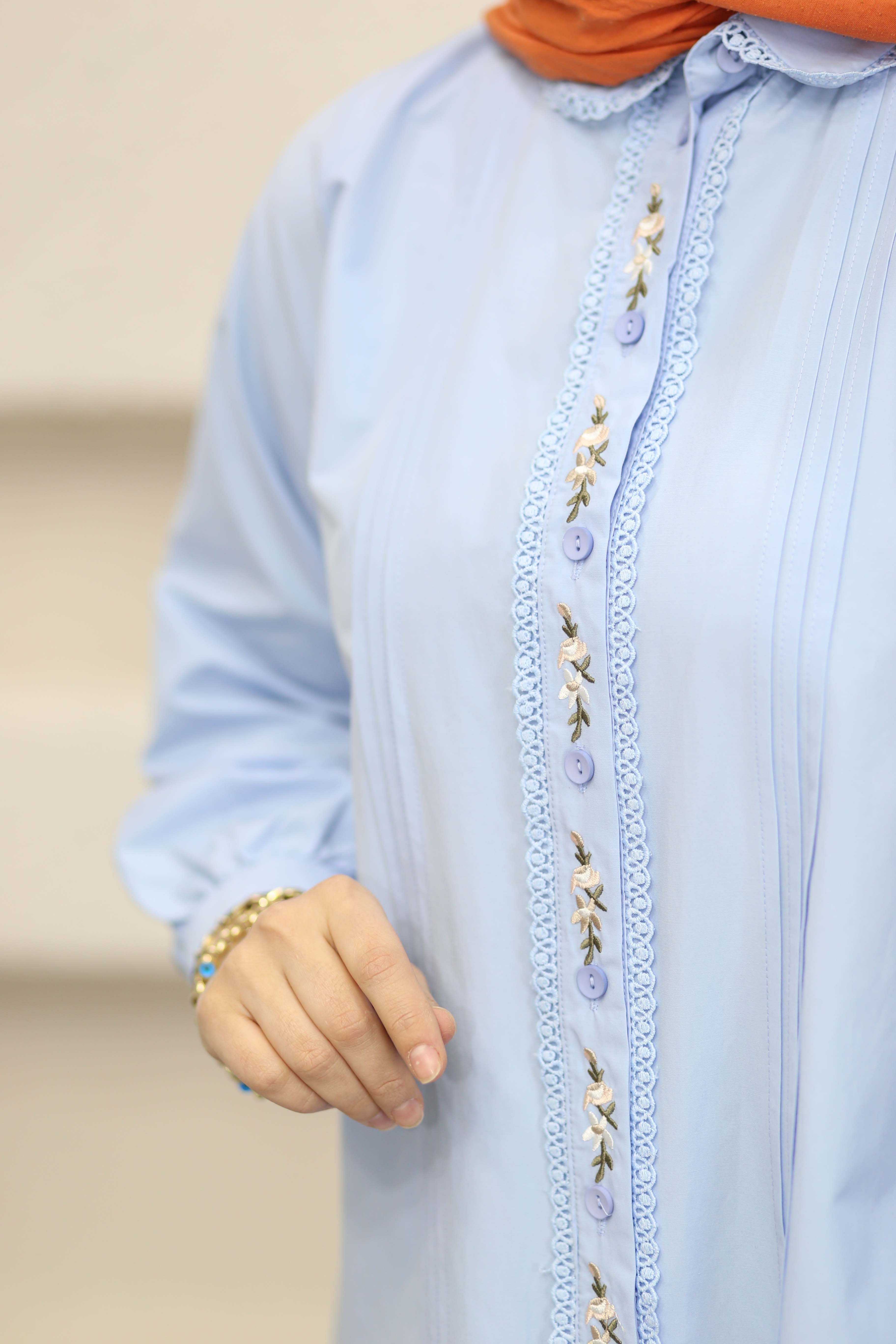 Nakış Detaylı Vintage Gömlek Mavi 260134