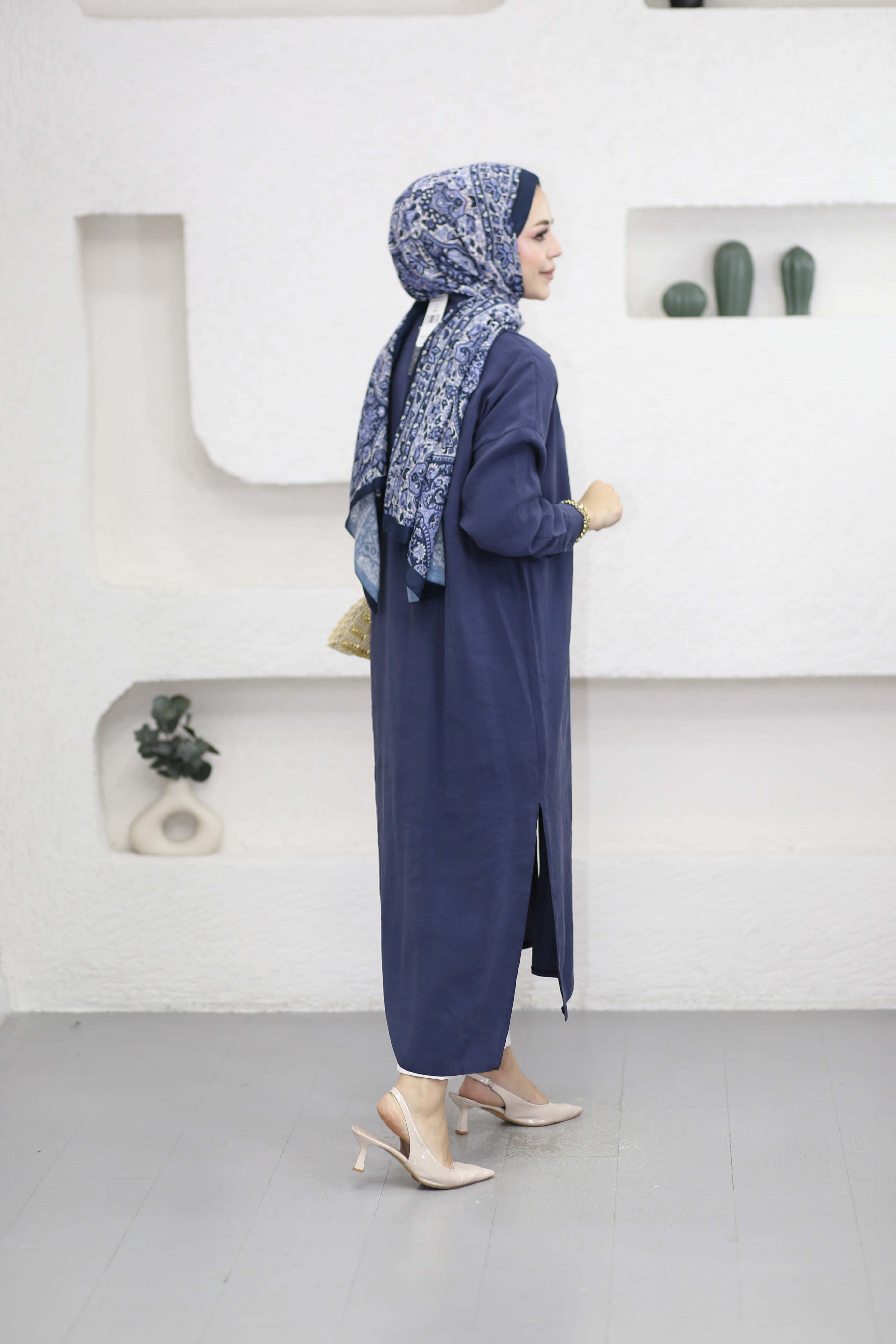 Yırtmaçlı Tam Boy Tunik Lacivert 2760