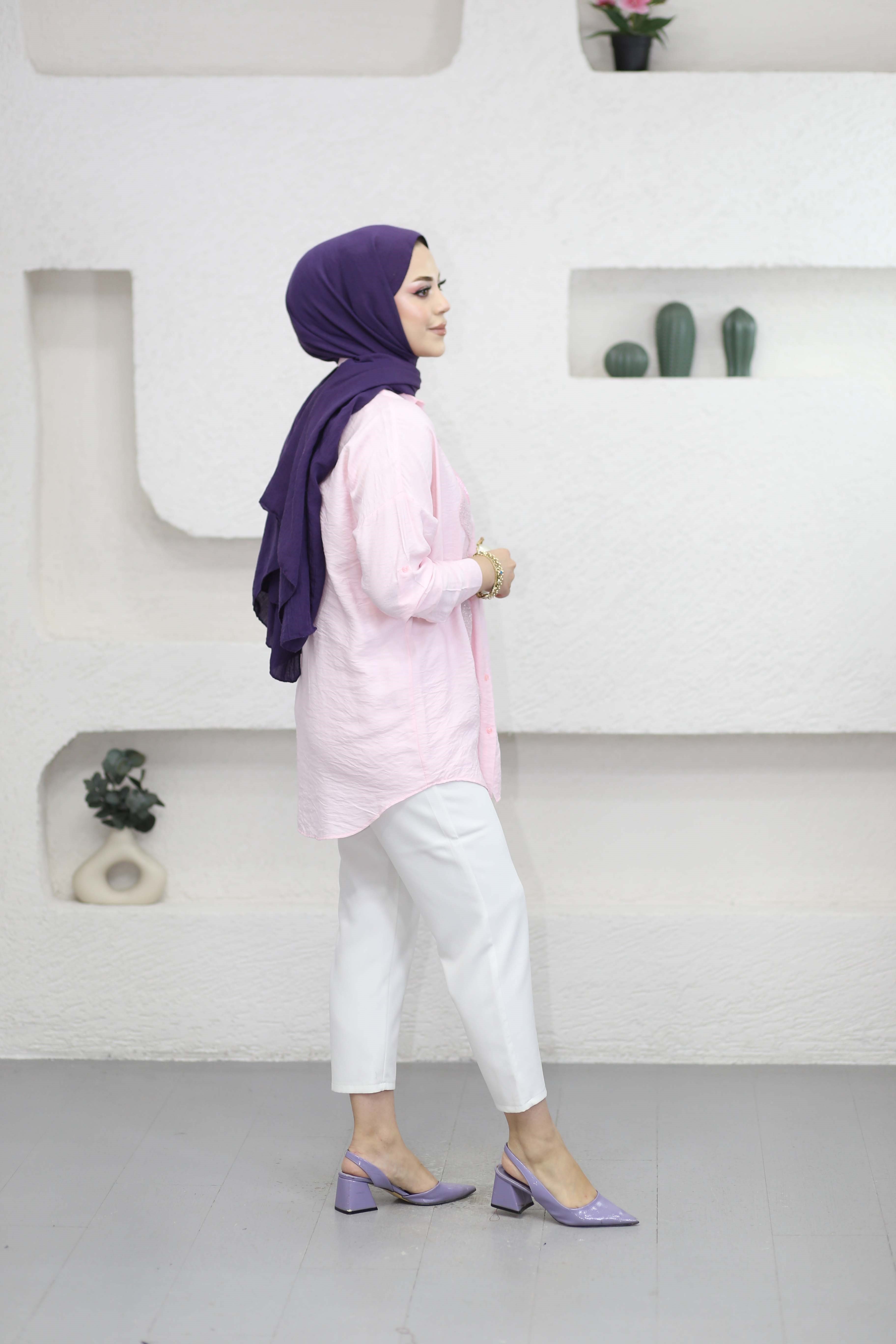 Zade Nakışlı Gömlek Pembe 5186