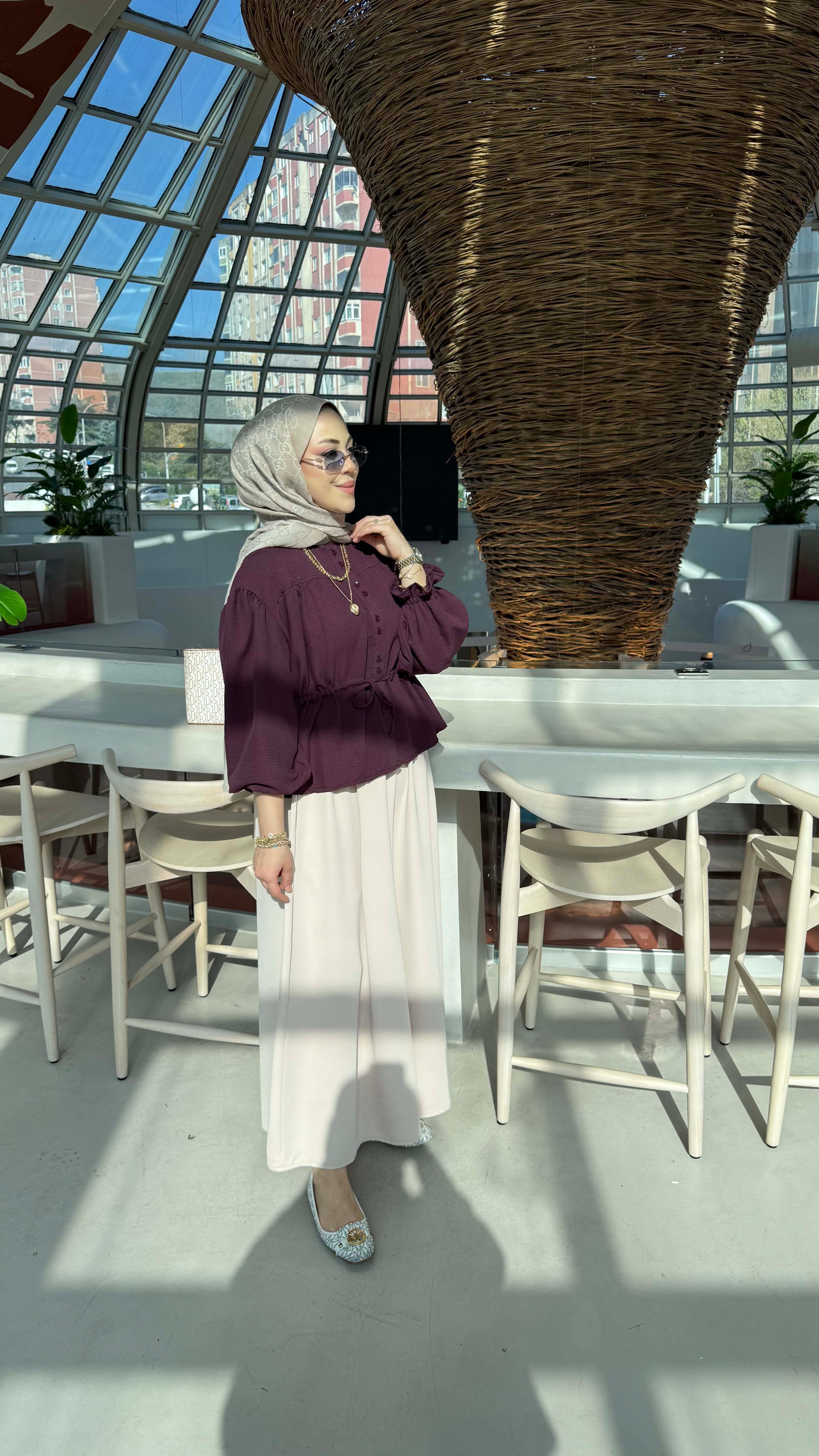 Büzgü Detaylı Gömlek Mürdüm 3343